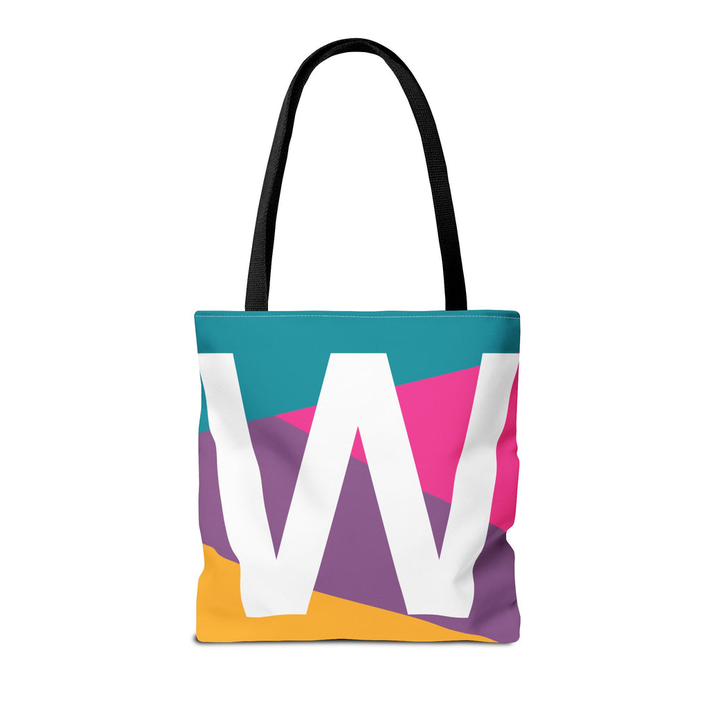 Monogram 'W' Colorblock Tote Bag — Personalized Initial W Shoulder Tote