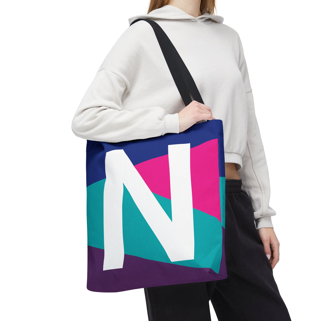 Monogram 'N' Colorblock Tote Bag — Personalized Initial N Shoulder Tote
