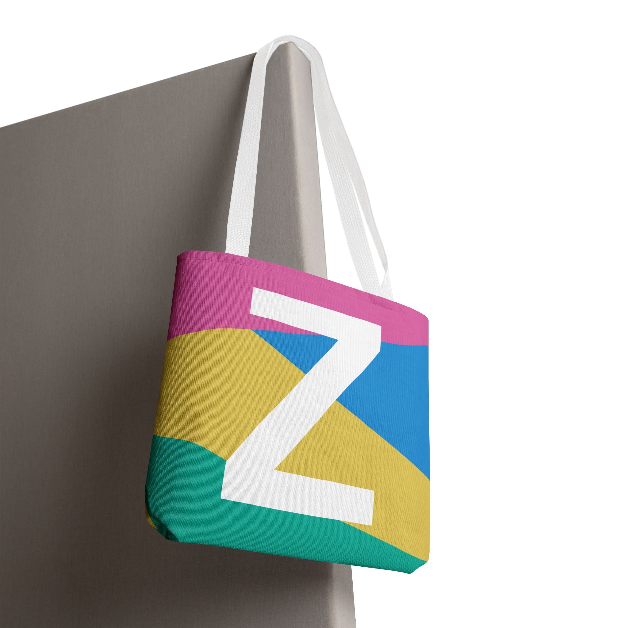 Monogram 'Z' Colorblock Tote Bag — Personalized Initial Z Shoulder Tote