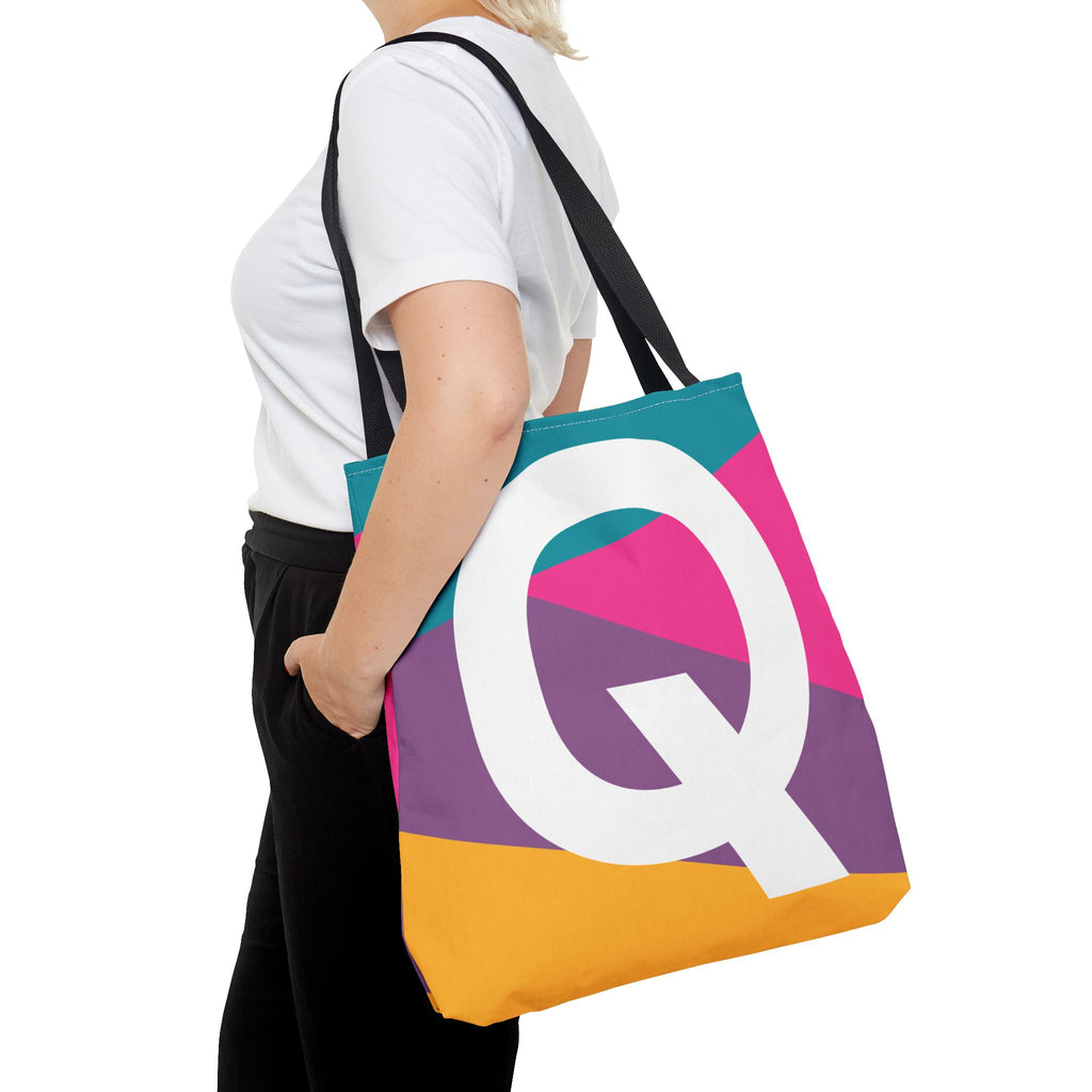 Monogram 'Q' Colorblock Tote Bag — Personalized Initial Q Shoulder Tote
