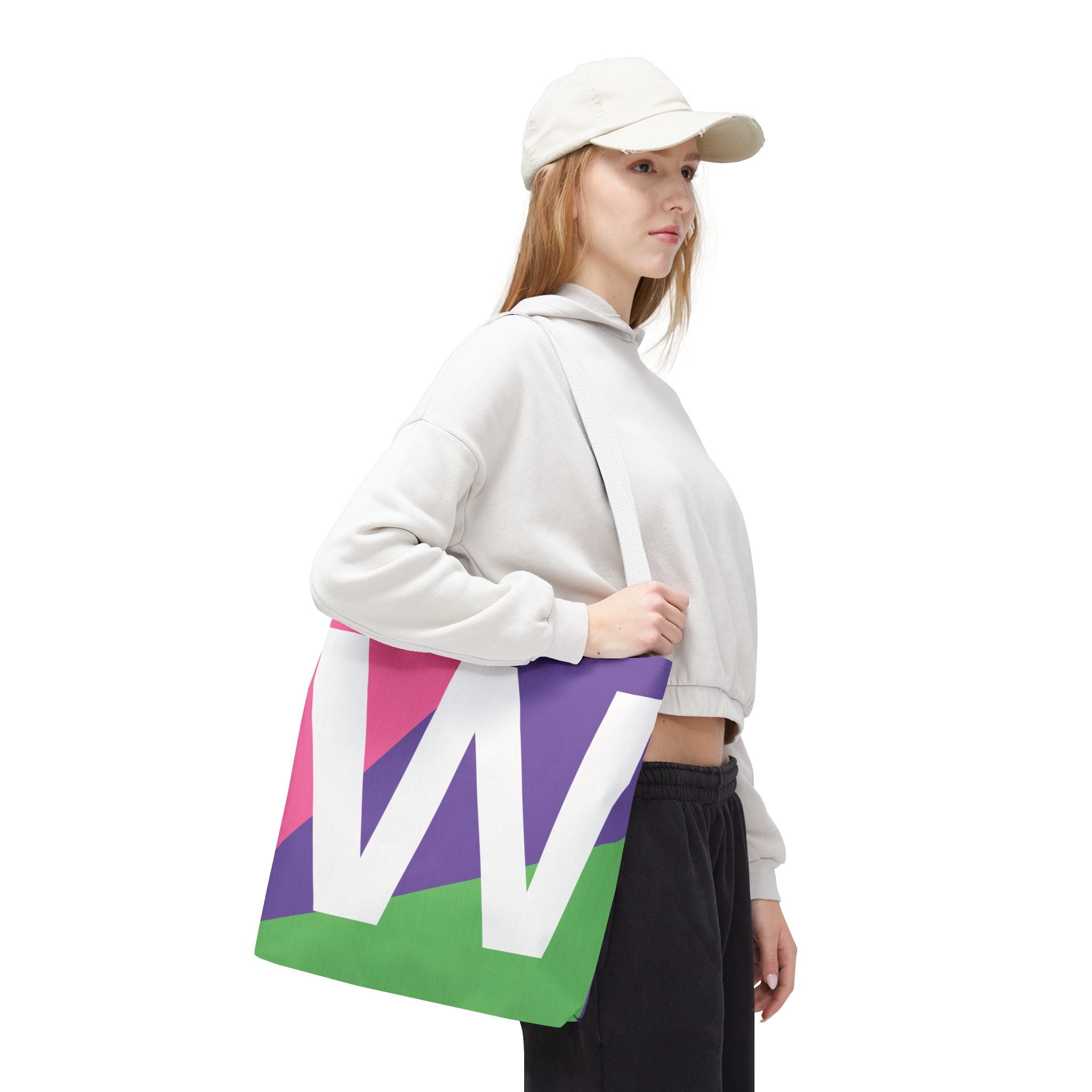 Monogram 'W' Colorblock Tote Bag — Personalized Initial W Shoulder Tote