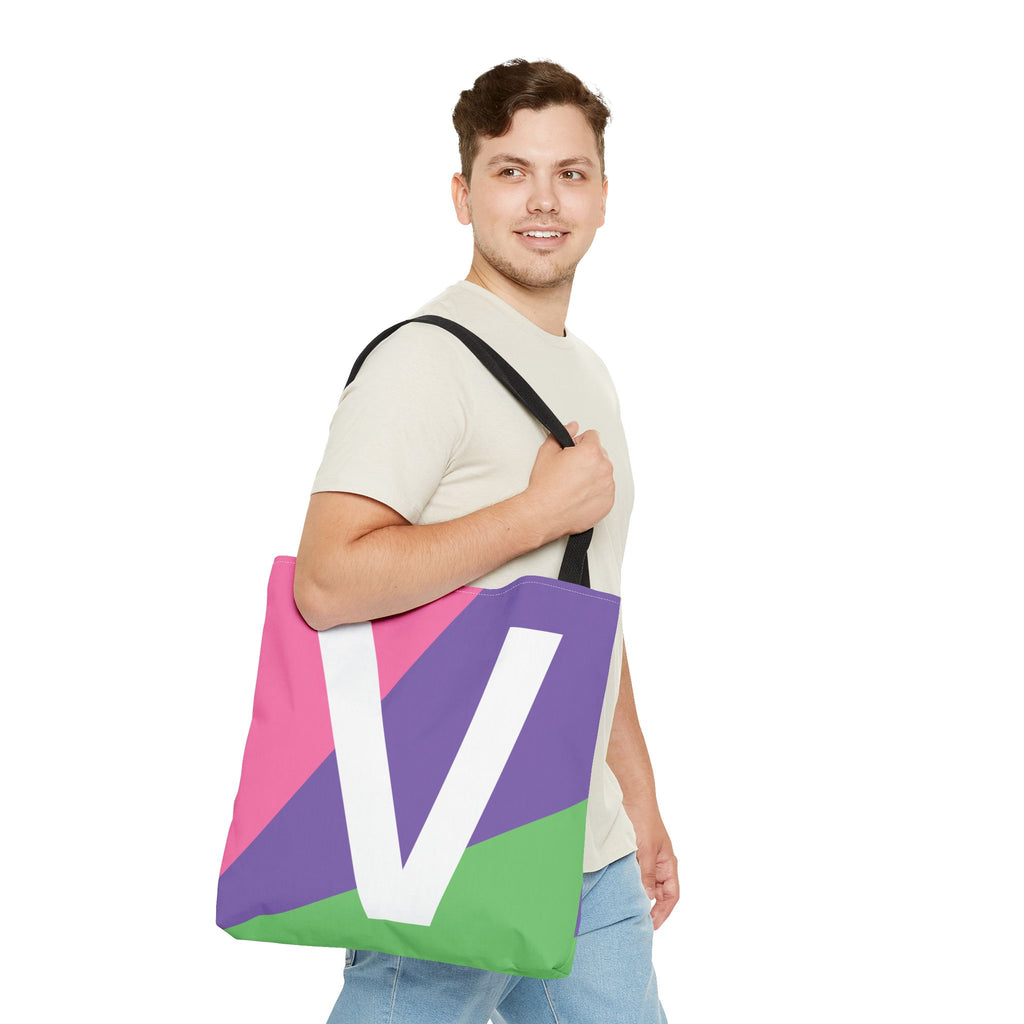 Monogram 'V' Colorblock Tote Bag — Personalized Initial V Shoulder Tote