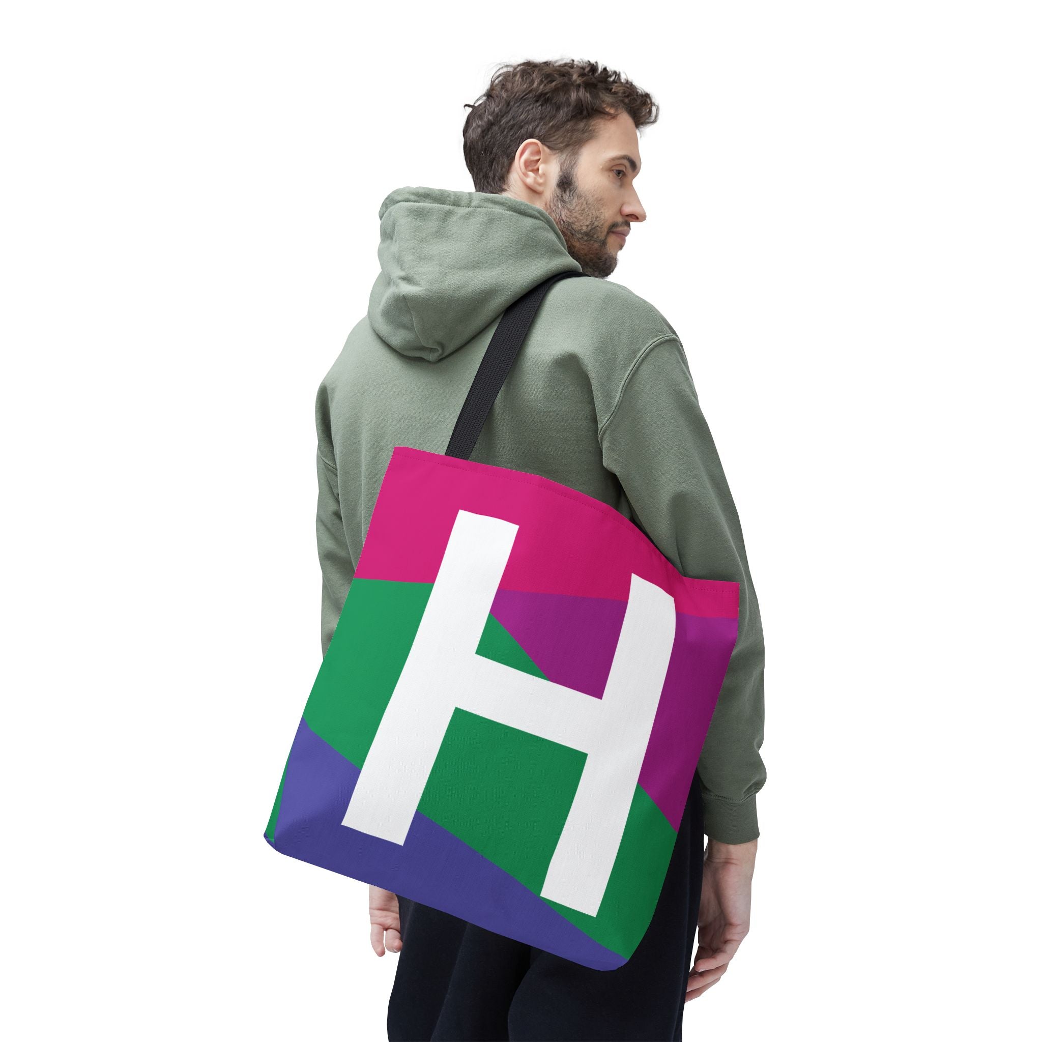 Monogram 'H' Colorblock Tote Bag — Personalized Initial H Shoulder Tote