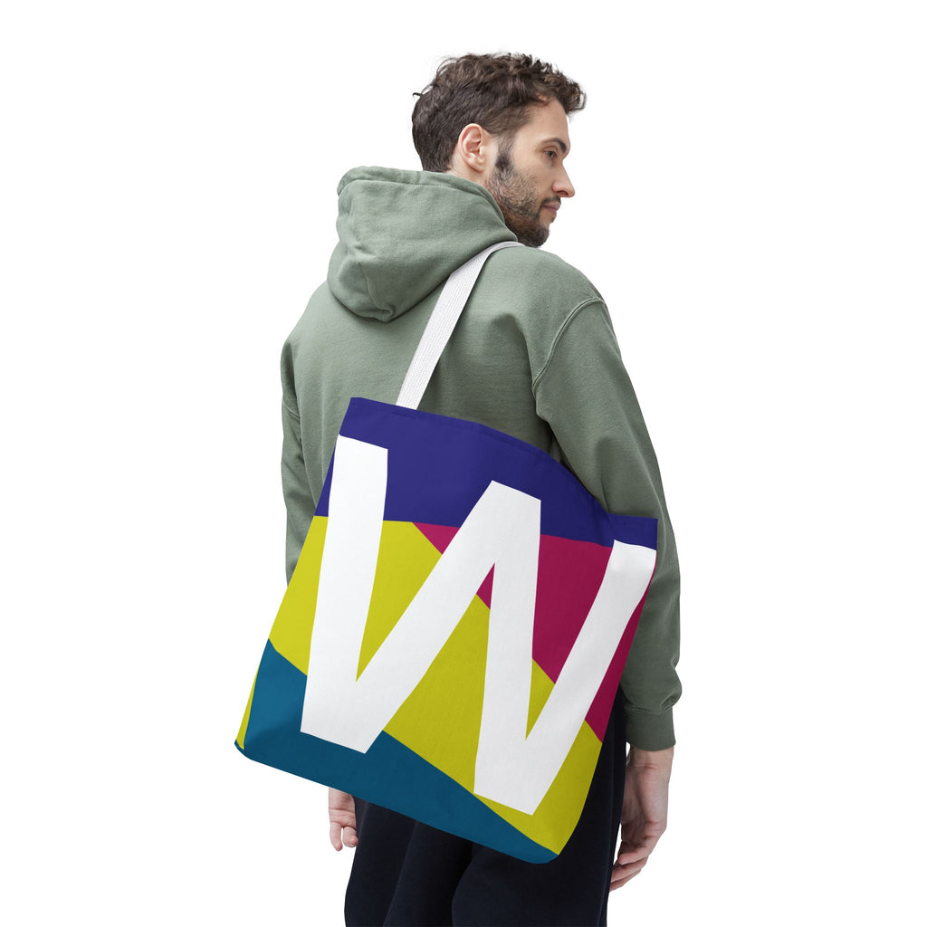 Monogram 'W' Colorblock Tote Bag — Personalized Initial W Shoulder Tote