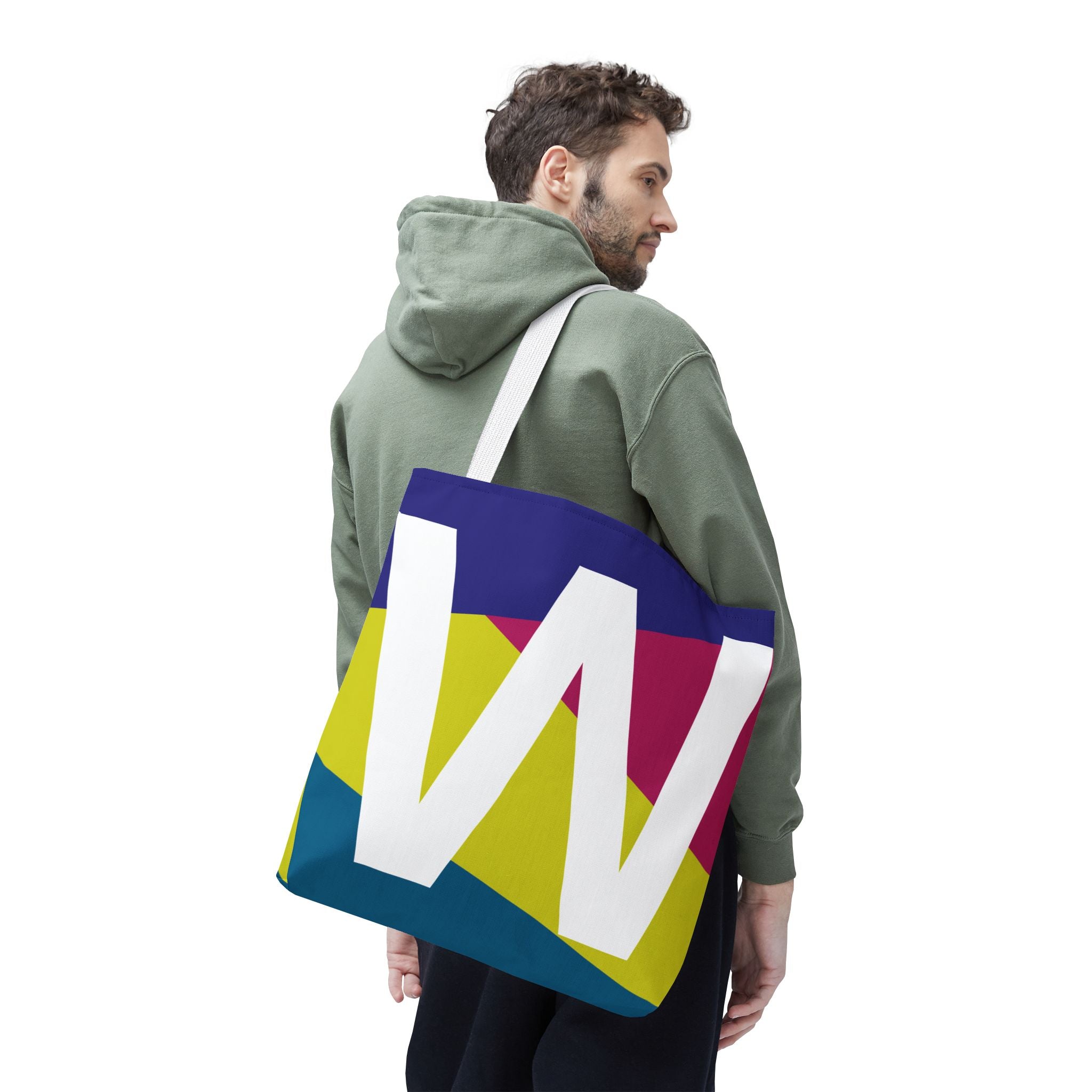 Monogram 'W' Colorblock Tote Bag — Personalized Initial W Shoulder Tote