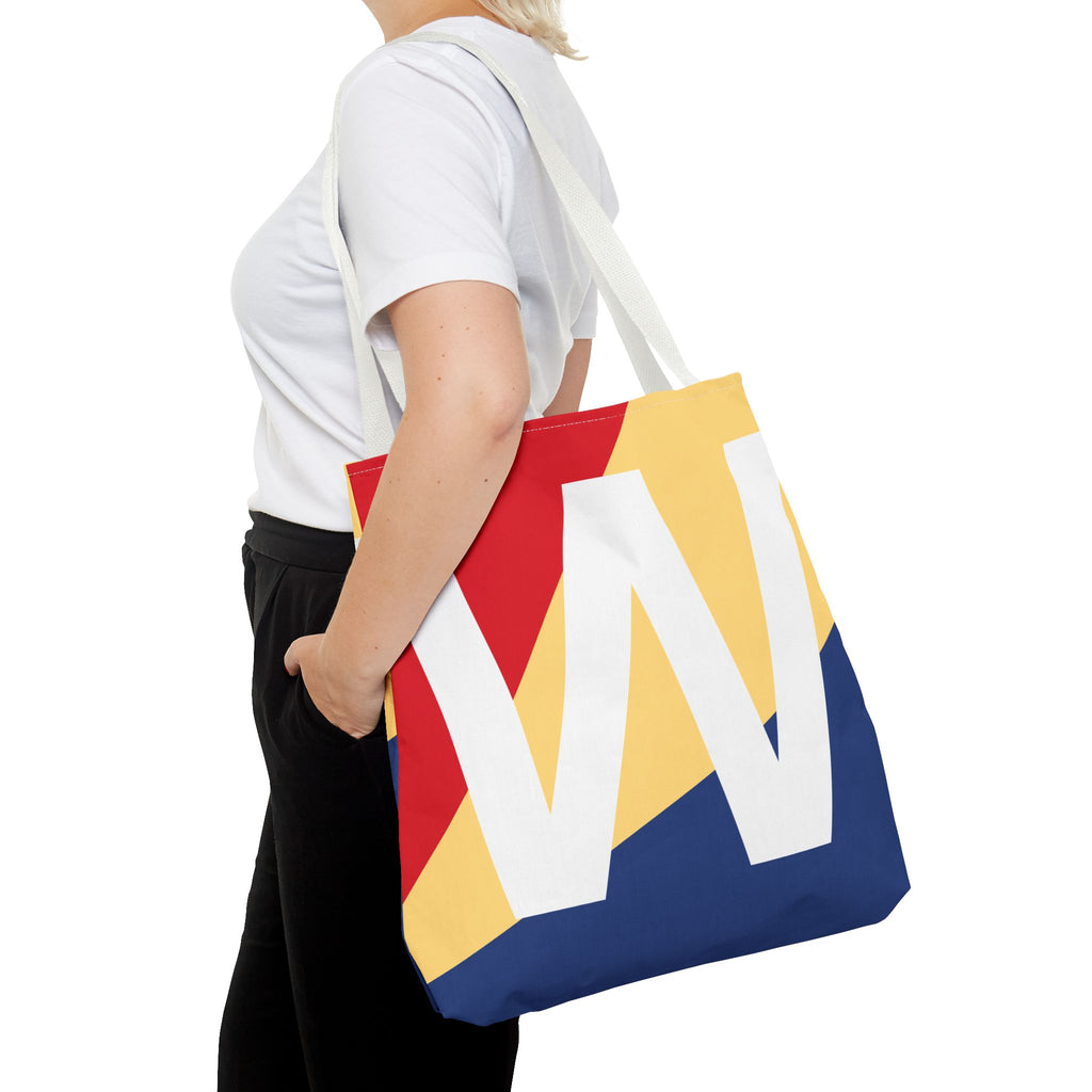 Monogram 'W' Colorblock Tote Bag — Personalized Initial W Shoulder Tote