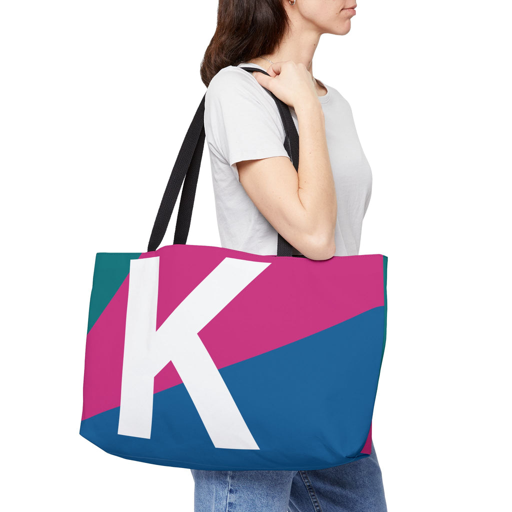 Personalized 'K' Colorblock Tote Bag — Monogram Weekender Tote