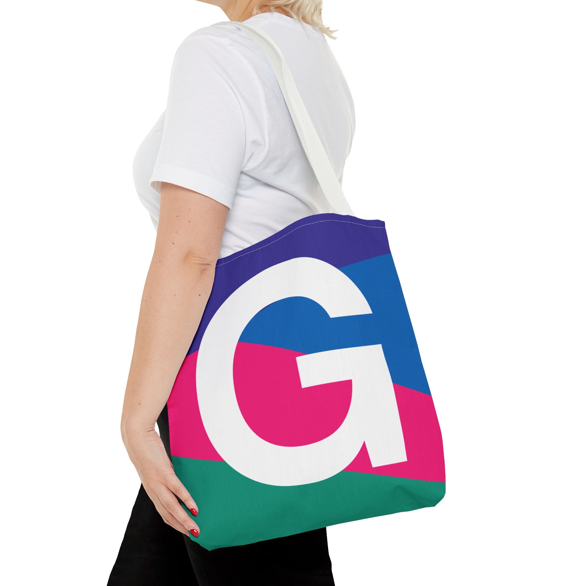 Monogram 'G' Colorblock Tote Bag — Personalized Initial G Shoulder Tote