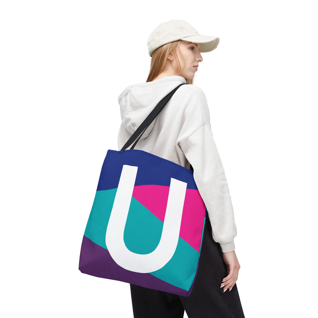 Monogram 'U' Colorblock Tote Bag — Personalized Initial U Shoulder Tote