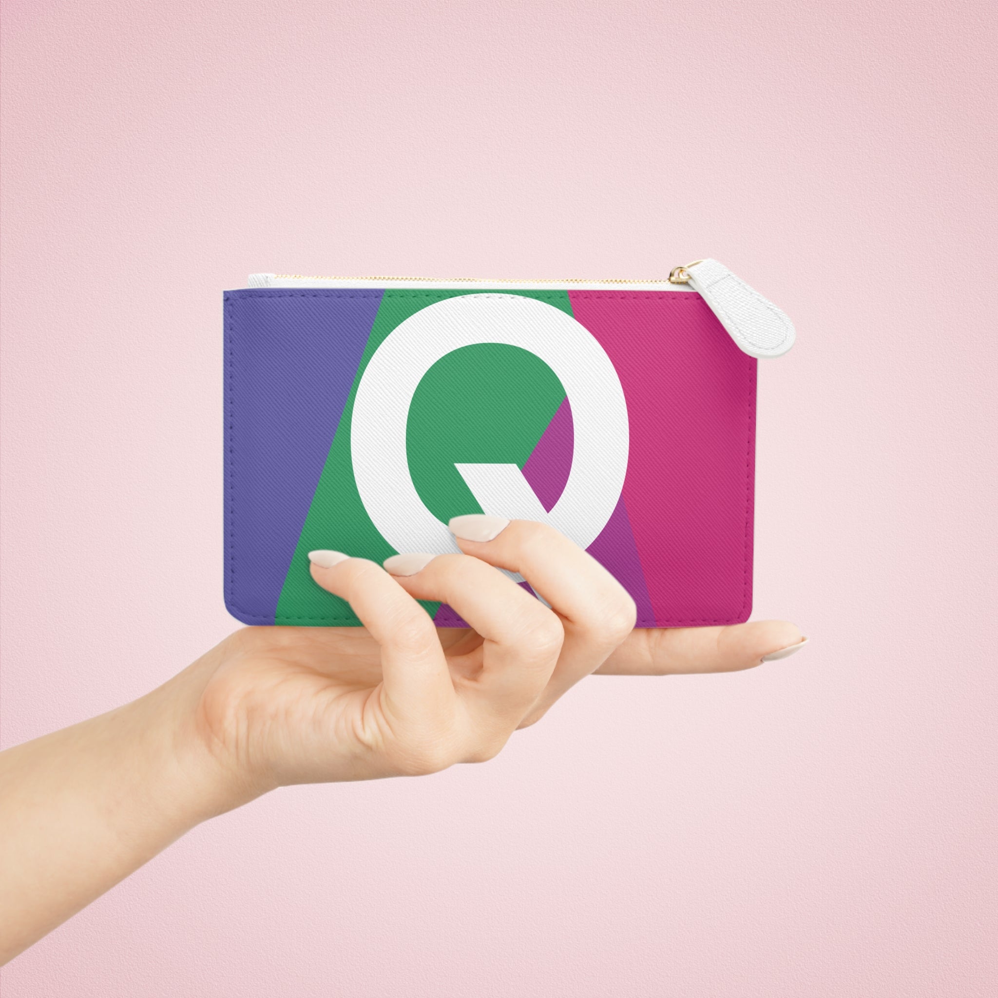 Initial Q Mini Clutch — Colorblock Monogram Wristlet Wallet