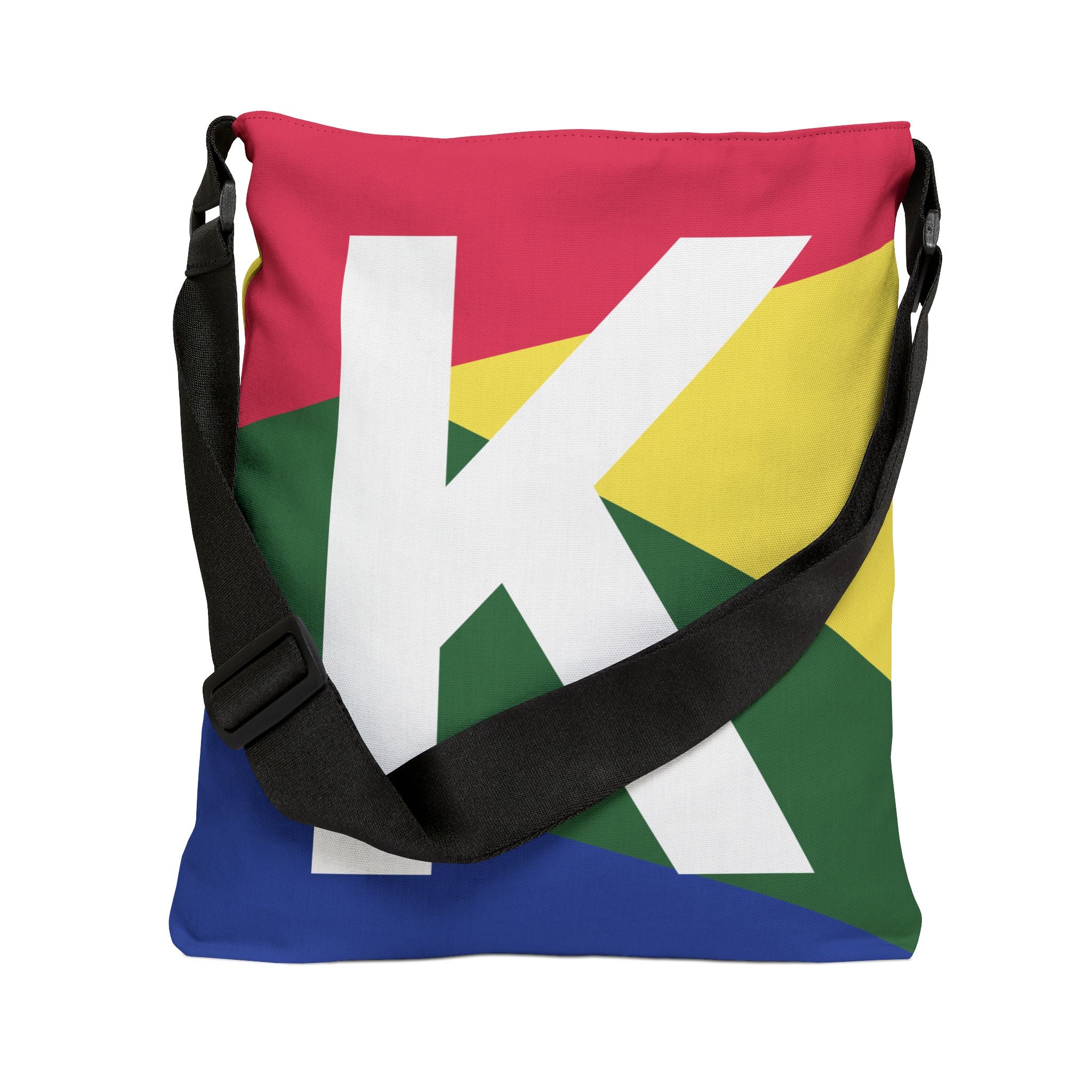 Initial Letter 'K' Colorblock Adjustable Tote Bag — Monogram Alphabet Shoulder Bag