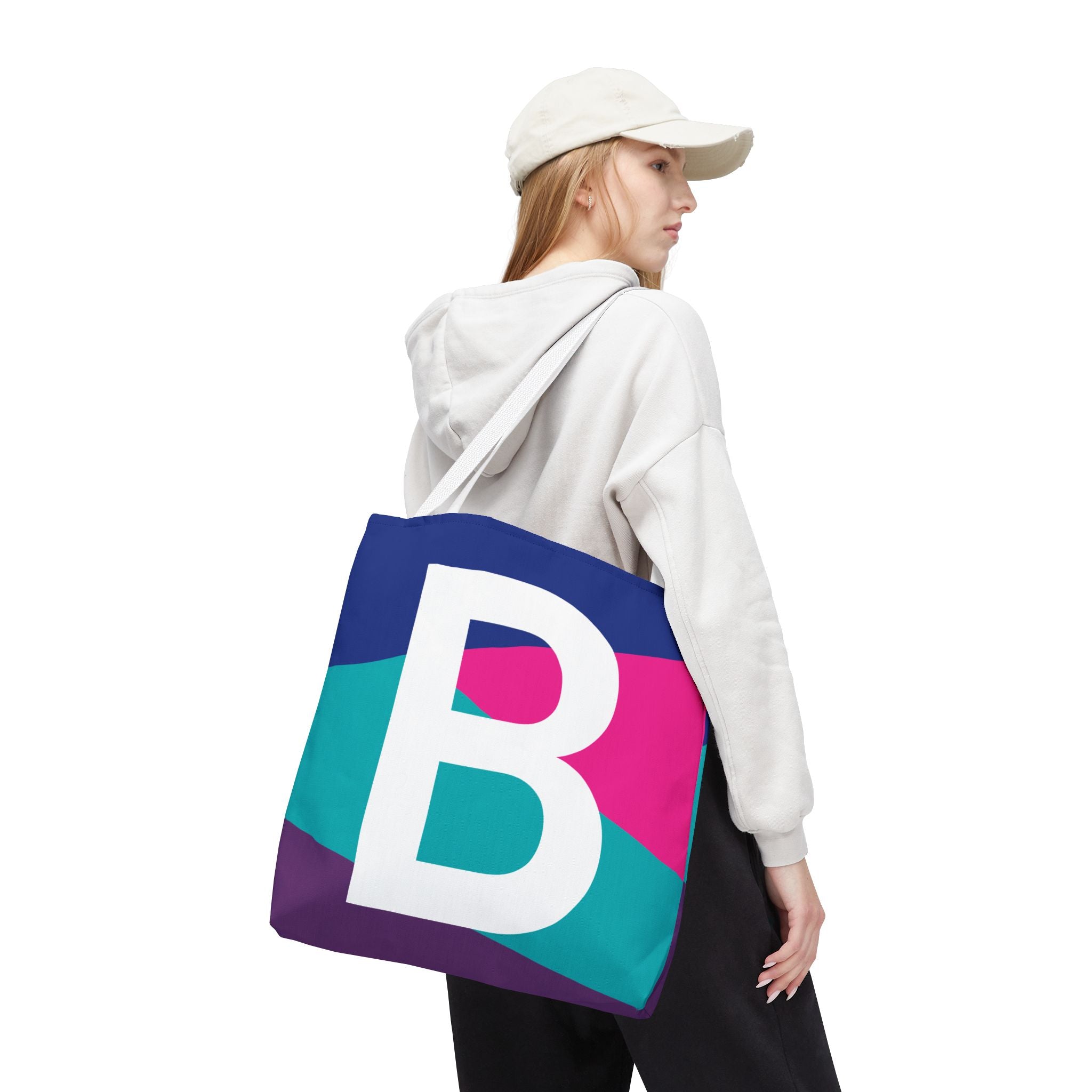 Monogram 'B' Colorblock Tote Bag — Personalized Initial B Shoulder Tote