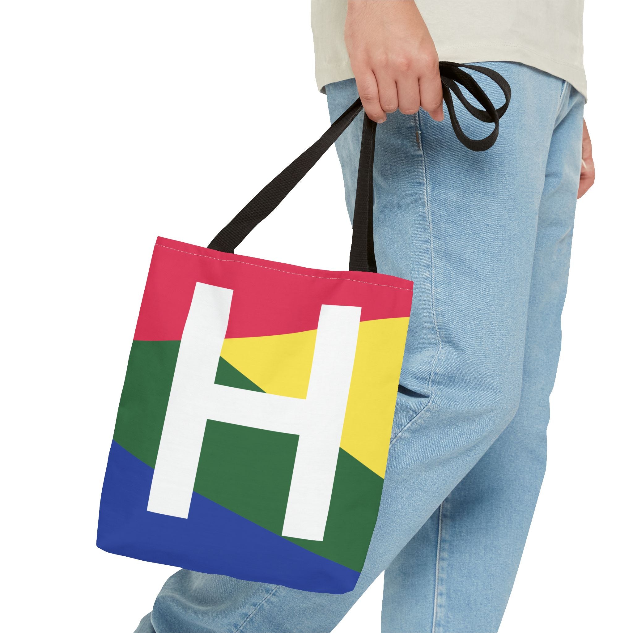 Monogram 'H' Colorblock Tote Bag — Personalized Initial H Shoulder Tote