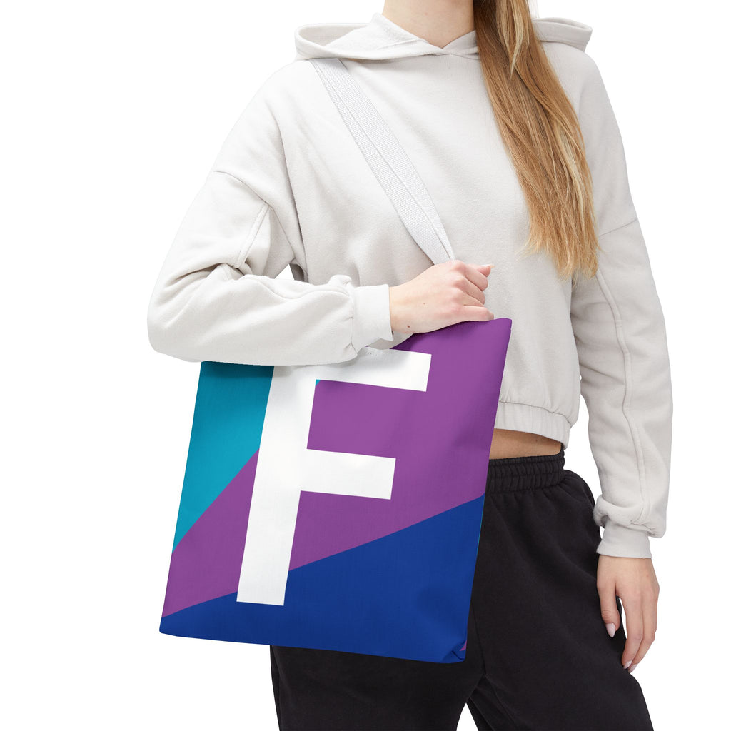 Monogram 'F' Colorblock Tote Bag — Personalized Initial F Shoulder Tote