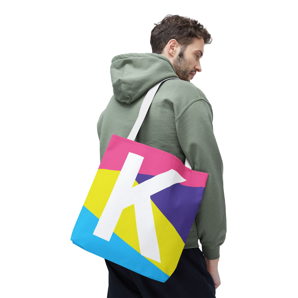 Monogram 'K' Colorblock Tote Bag — Personalized Initial K Shoulder Tote