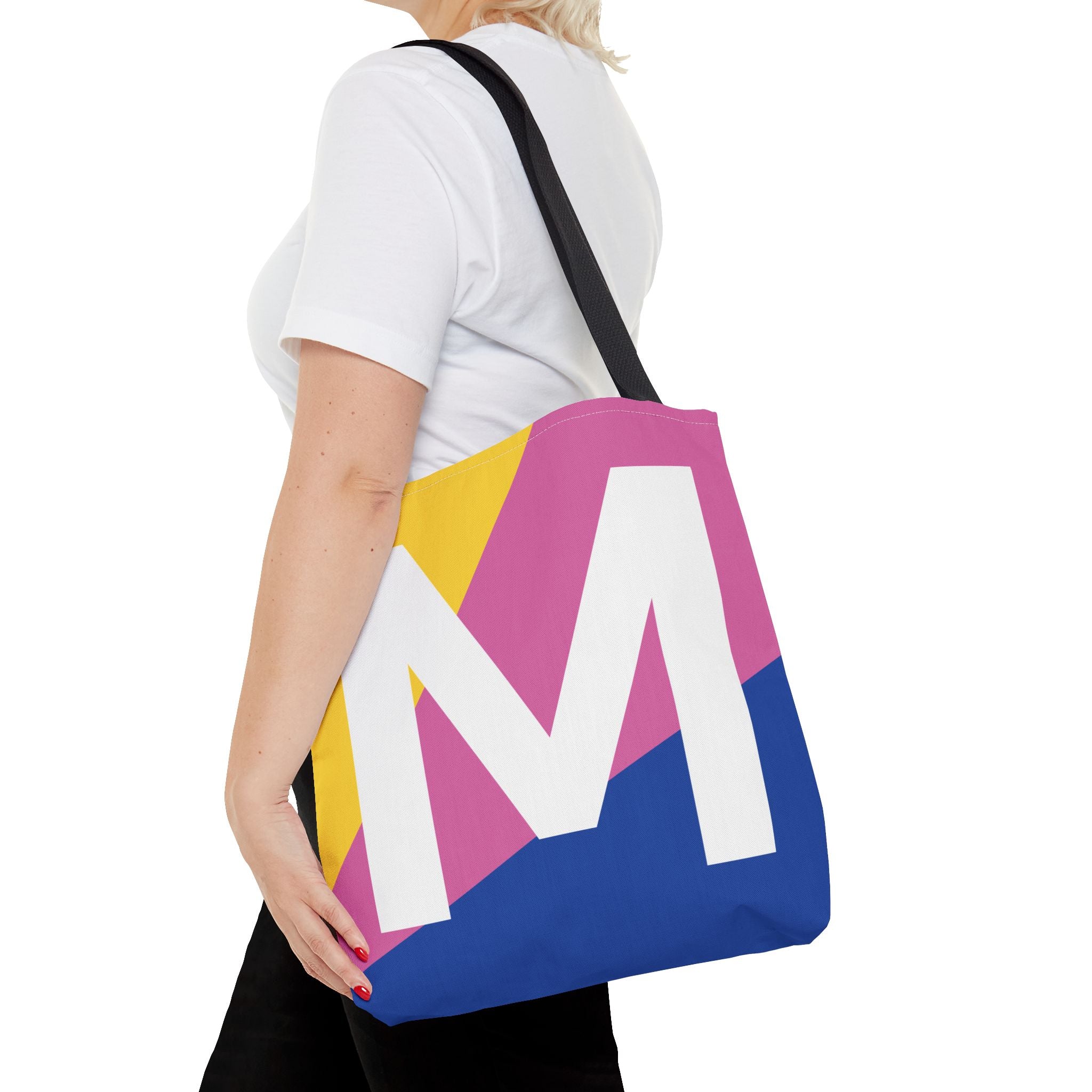 Monogram 'M' Colorblock Tote Bag — Personalized Initial M Shoulder Tote