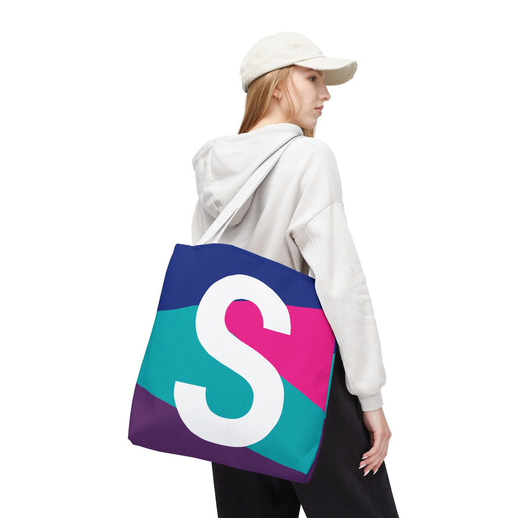 Monogram 'S' Colorblock Tote Bag — Personalized Initial S Shoulder Tote