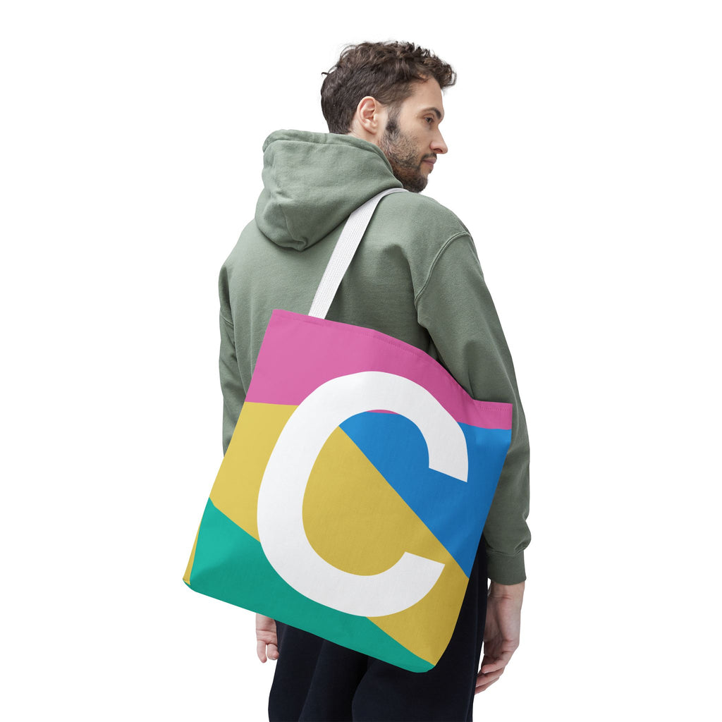 Monogram 'C' Colorblock Tote Bag — Personalized Initial C Shoulder Tote