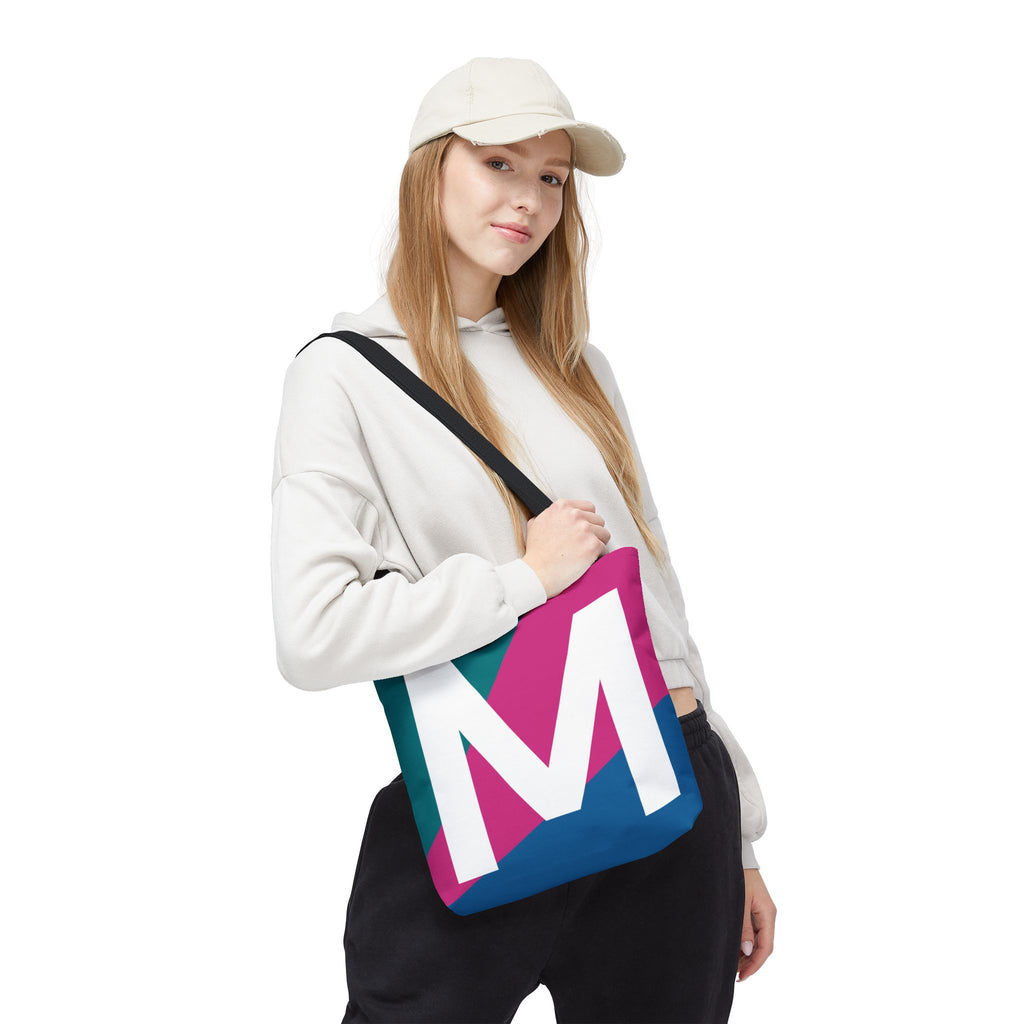 Monogram 'M' Colorblock Tote Bag — Personalized Initial M Shoulder Tote