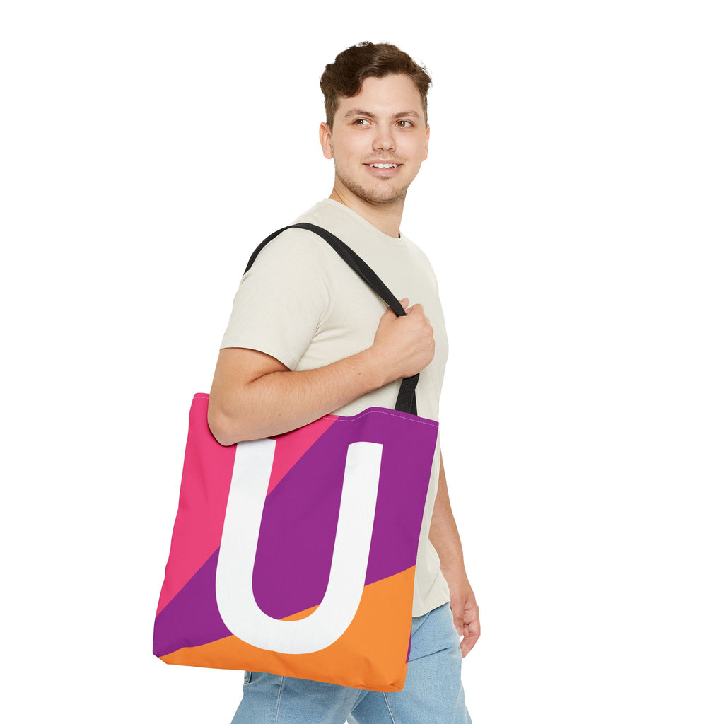 Monogram 'U' Colorblock Tote Bag — Personalized Initial U Shoulder Tote