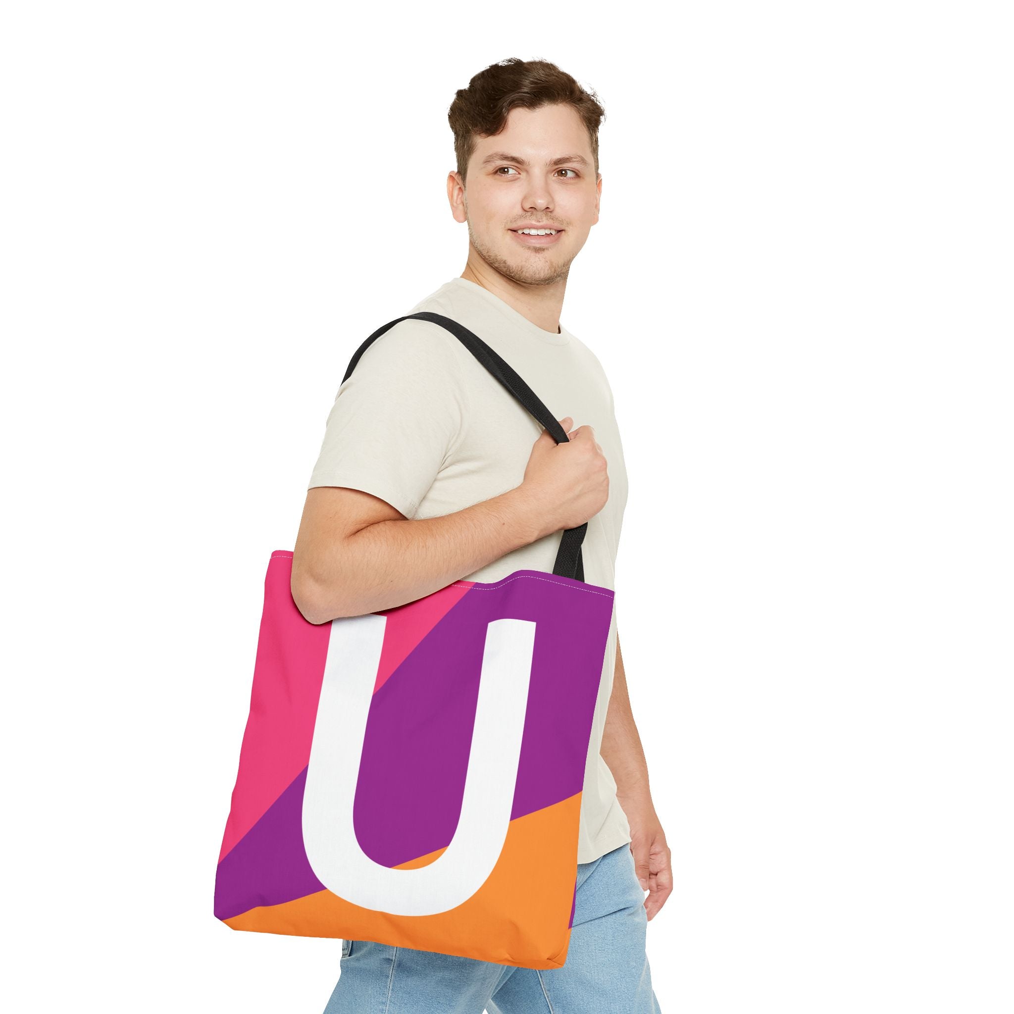 Monogram 'U' Colorblock Tote Bag — Personalized Initial U Shoulder Tote