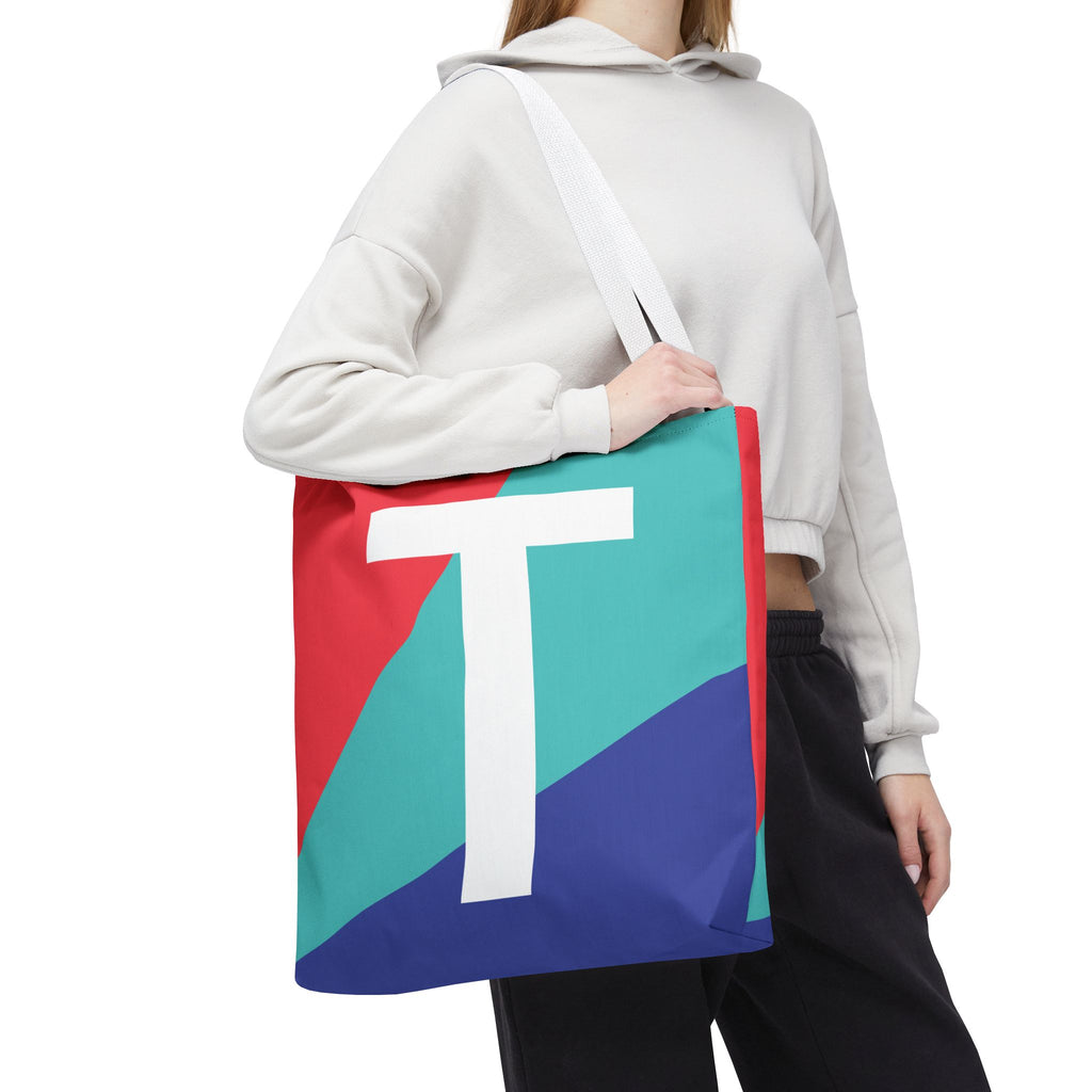 Monogram 'T' Colorblock Tote Bag — Personalized Initial T Shoulder Tote