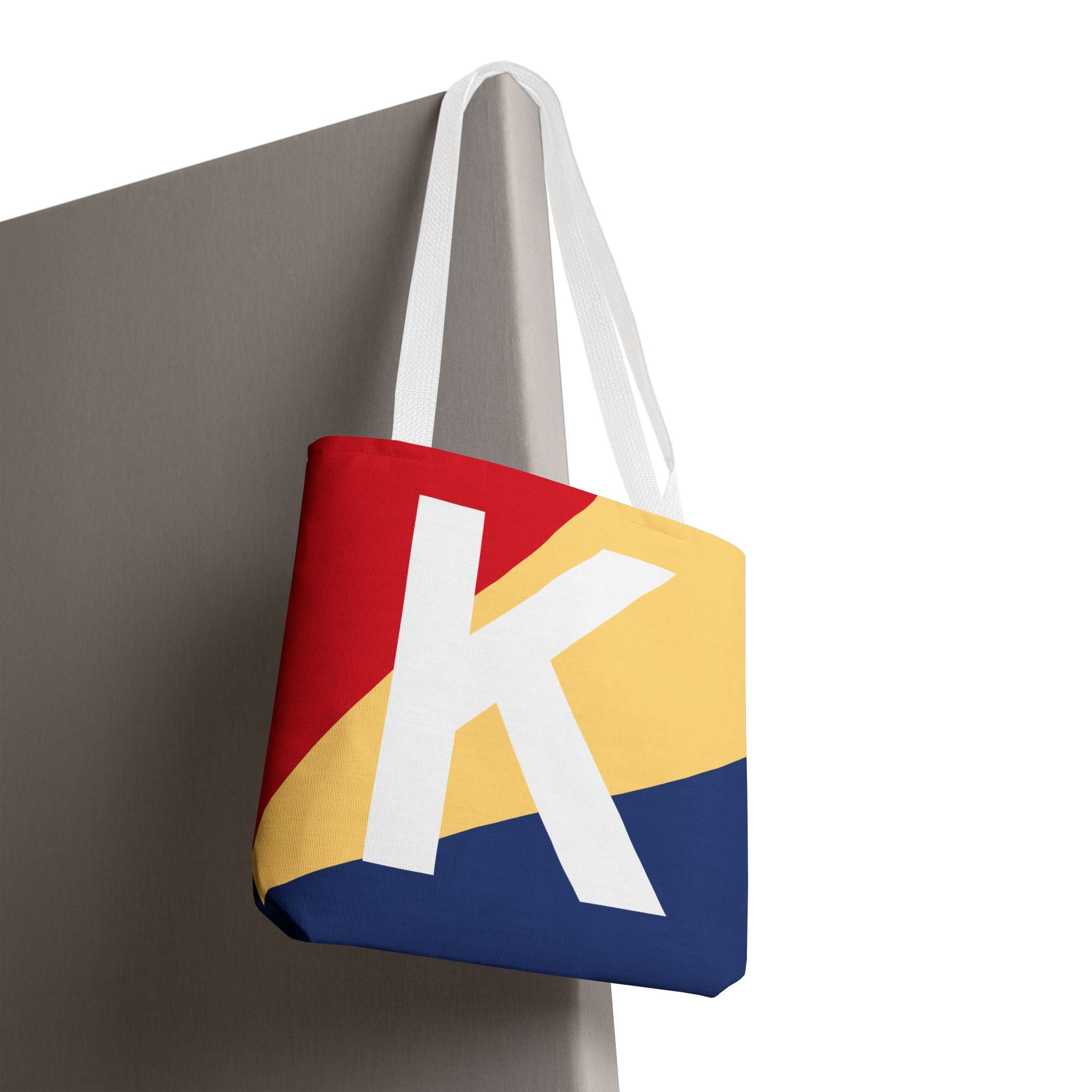 Monogram 'K' Colorblock Tote Bag — Personalized Initial K Shoulder Tote