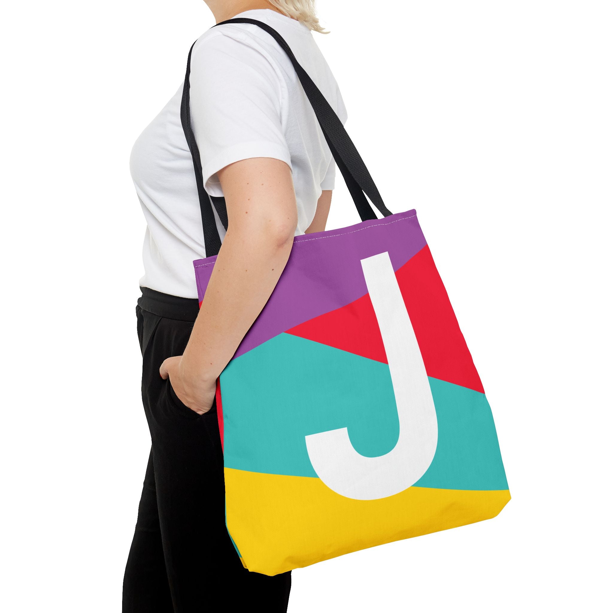 Monogram 'J' Colorblock Tote Bag — Personalized Initial J Shoulder Tote