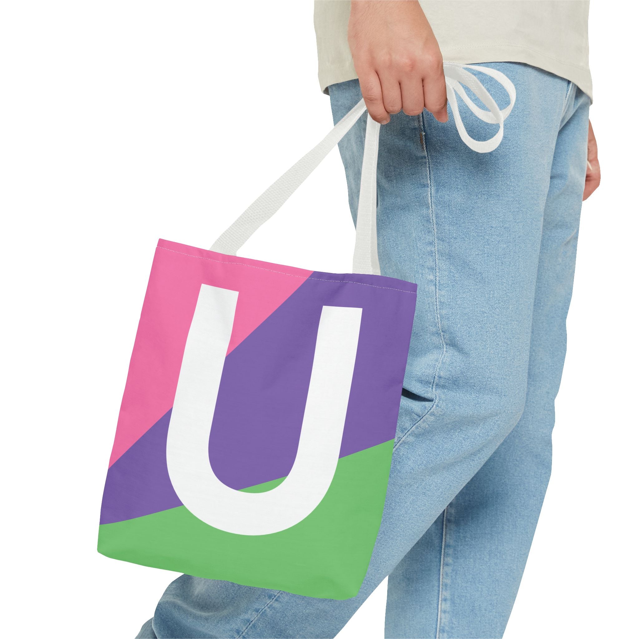 Monogram 'U' Colorblock Tote Bag — Personalized Initial U Shoulder Tote