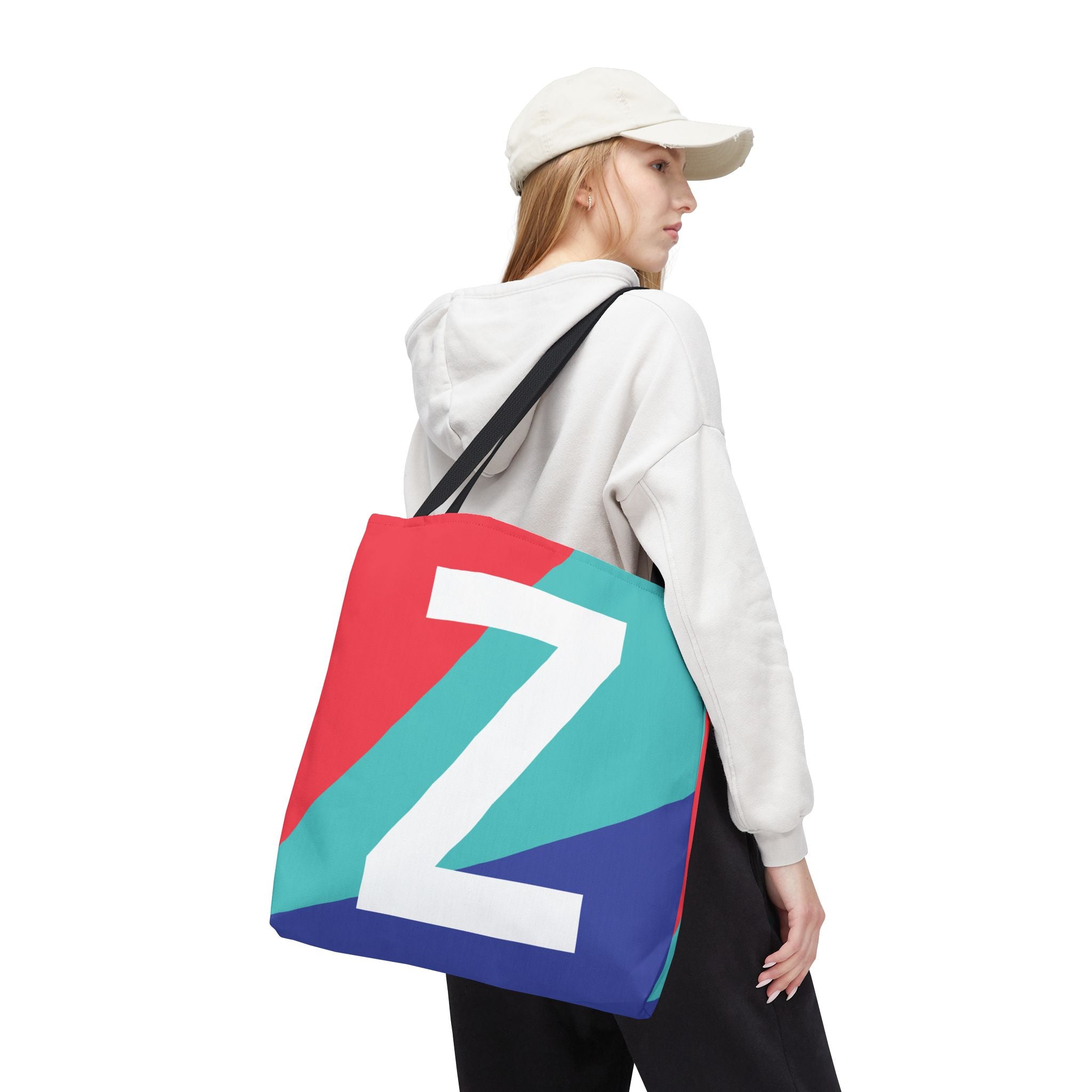 Monogram 'Z' Colorblock Tote Bag — Personalized Initial Z Shoulder Tote