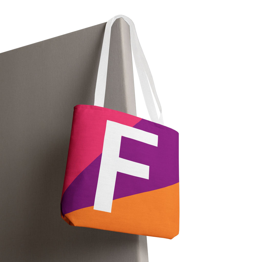 Monogram 'F' Colorblock Tote Bag — Personalized Initial F Shoulder Tote