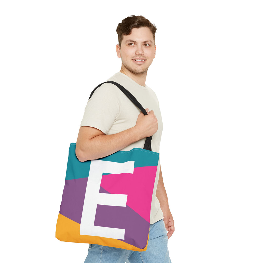 Monogram 'E' Colorblock Tote Bag — Personalized Initial E Shoulder Tote