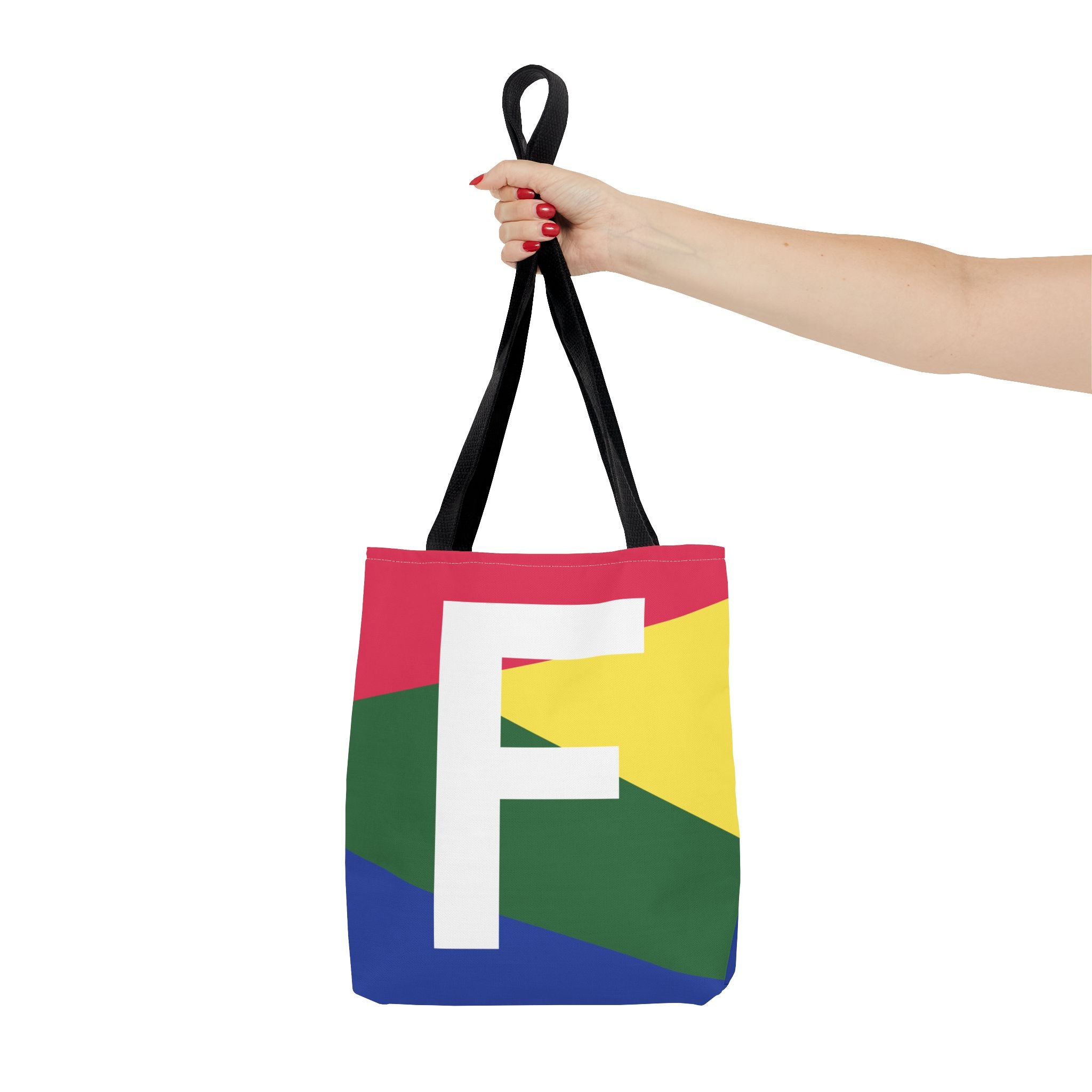 Monogram 'F' Colorblock Tote Bag — Personalized Initial F Shoulder Tote