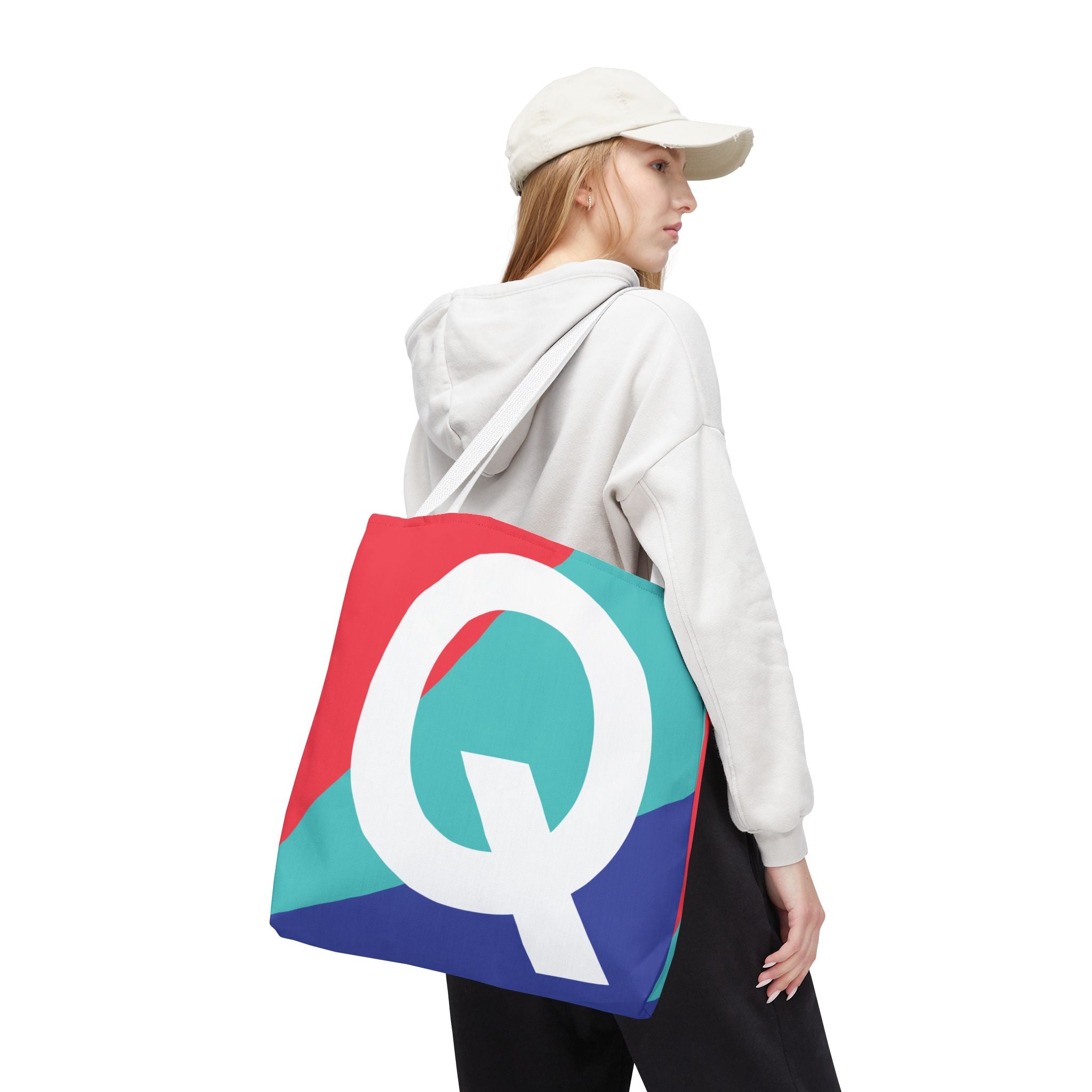 Monogram 'Q' Colorblock Tote Bag — Personalized Initial Q Shoulder Tote