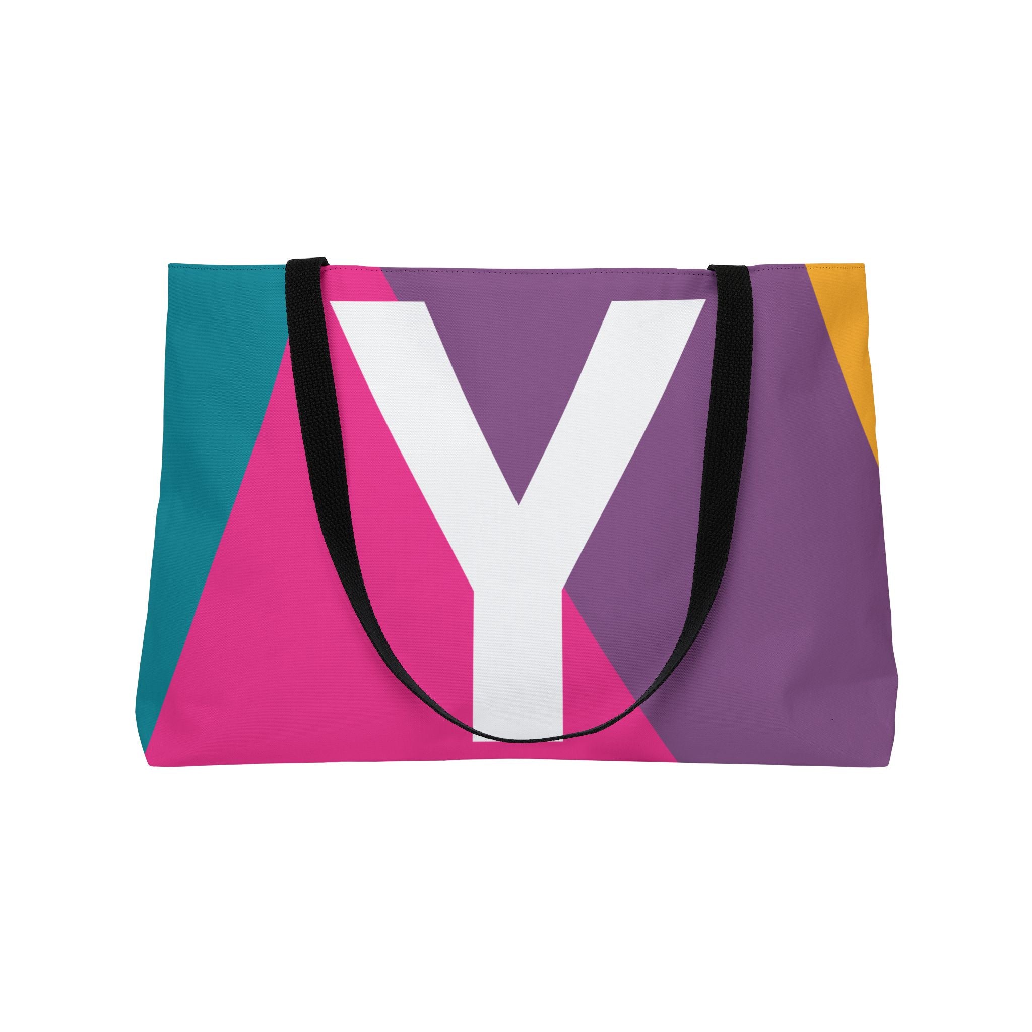 Personalized 'Y' Colorblock Tote Bag — Monogram Weekender Tote
