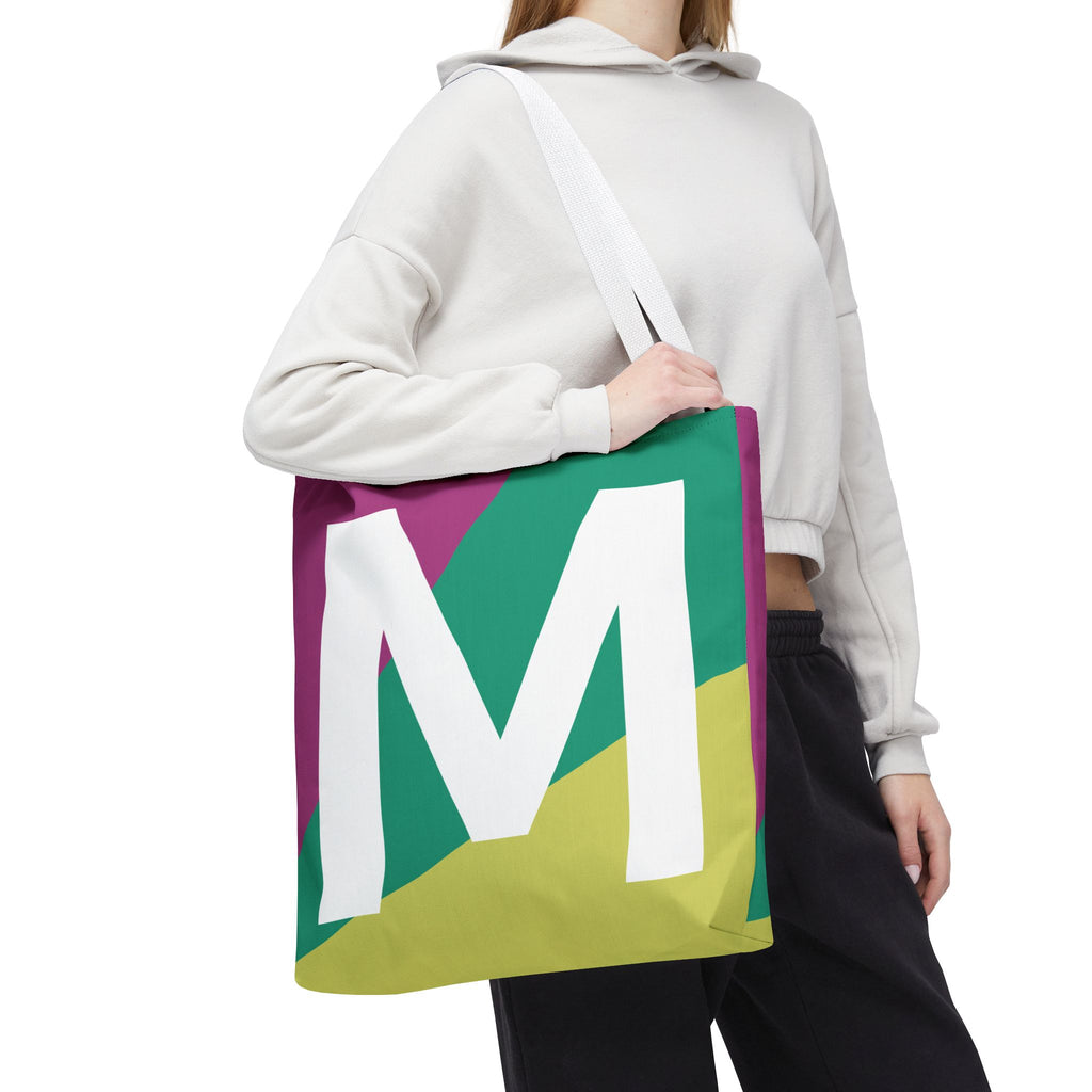 Monogram 'M' Colorblock Tote Bag — Personalized Initial M Shoulder Tote