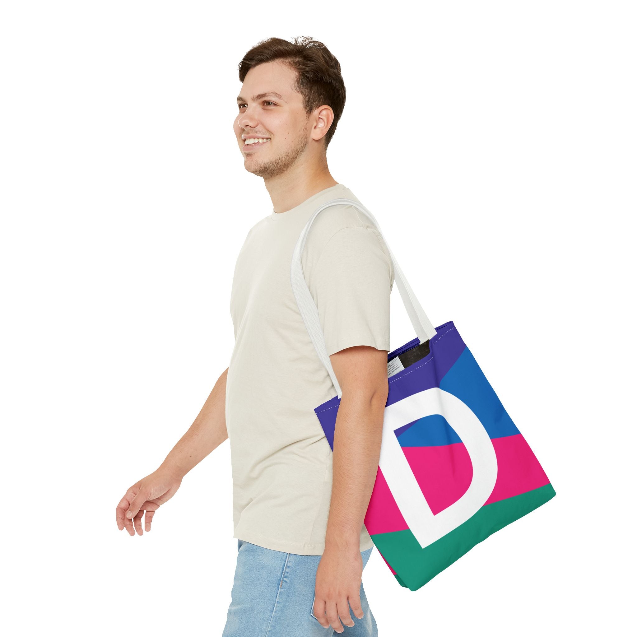 Monogram 'D' Colorblock Tote Bag — Personalized Initial D Shoulder Tote