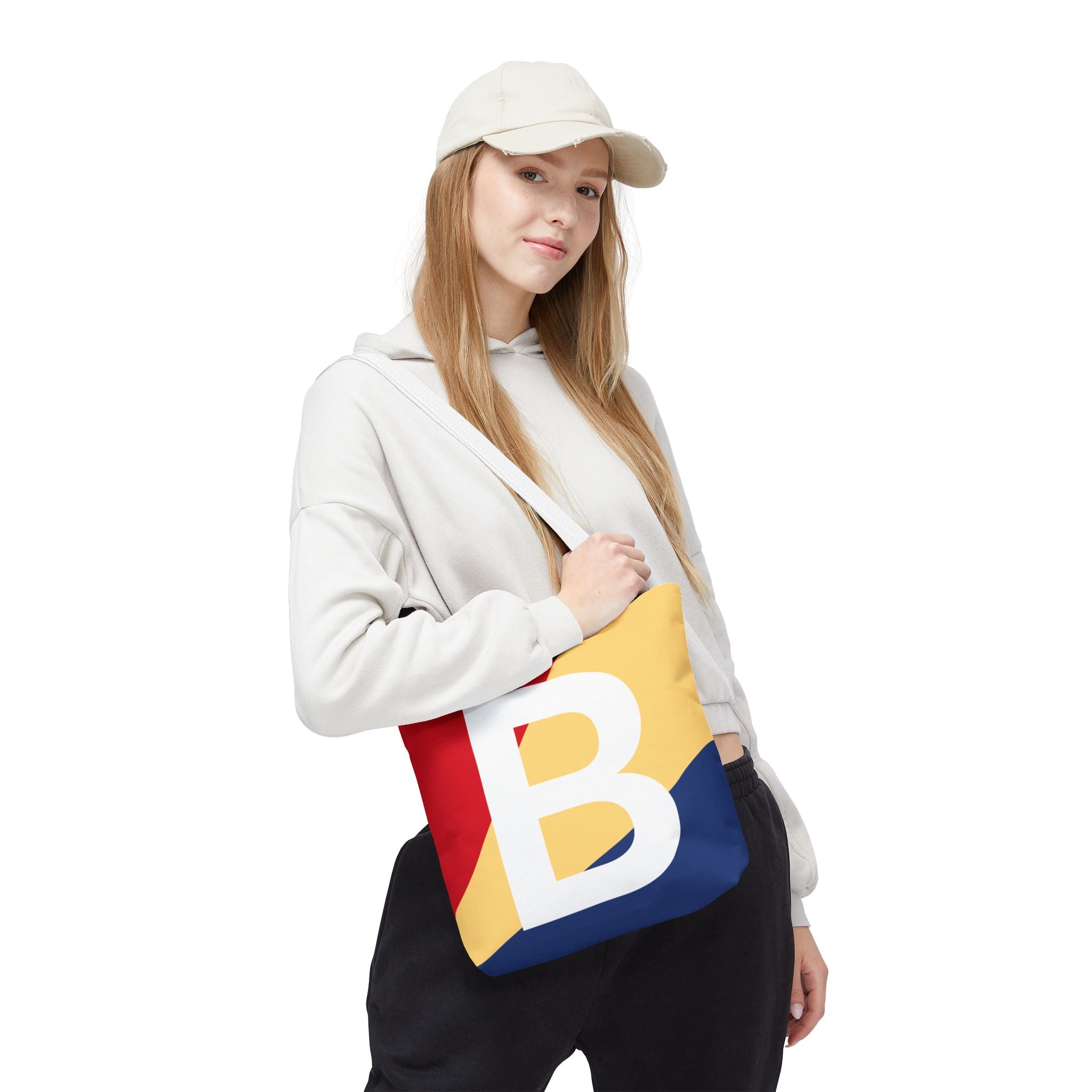 Monogram 'B' Colorblock Tote Bag — Personalized Initial B Shoulder Tote
