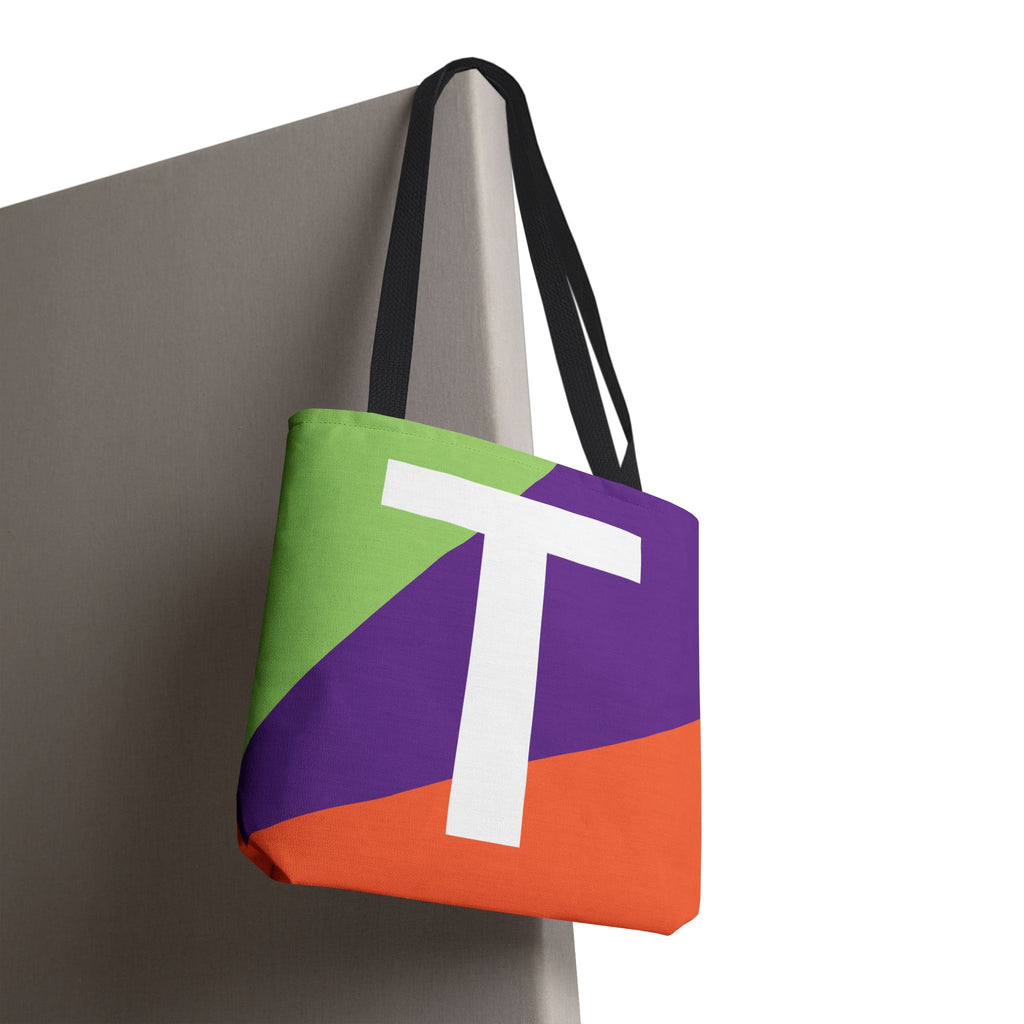 Monogram 'T' Colorblock Tote Bag — Personalized Initial T Shoulder Tote