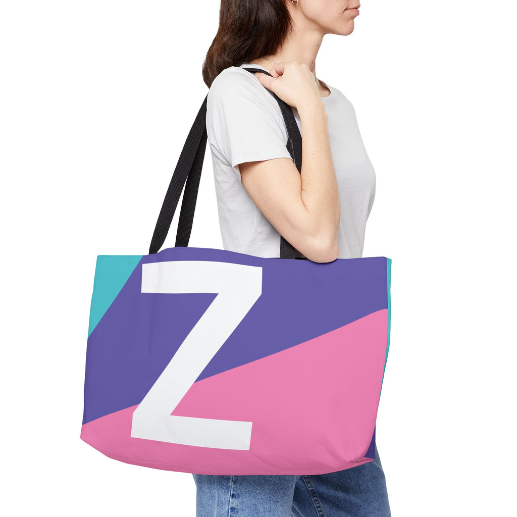Personalized 'Z' Colorblock Tote Bag — Monogram Weekender Tote