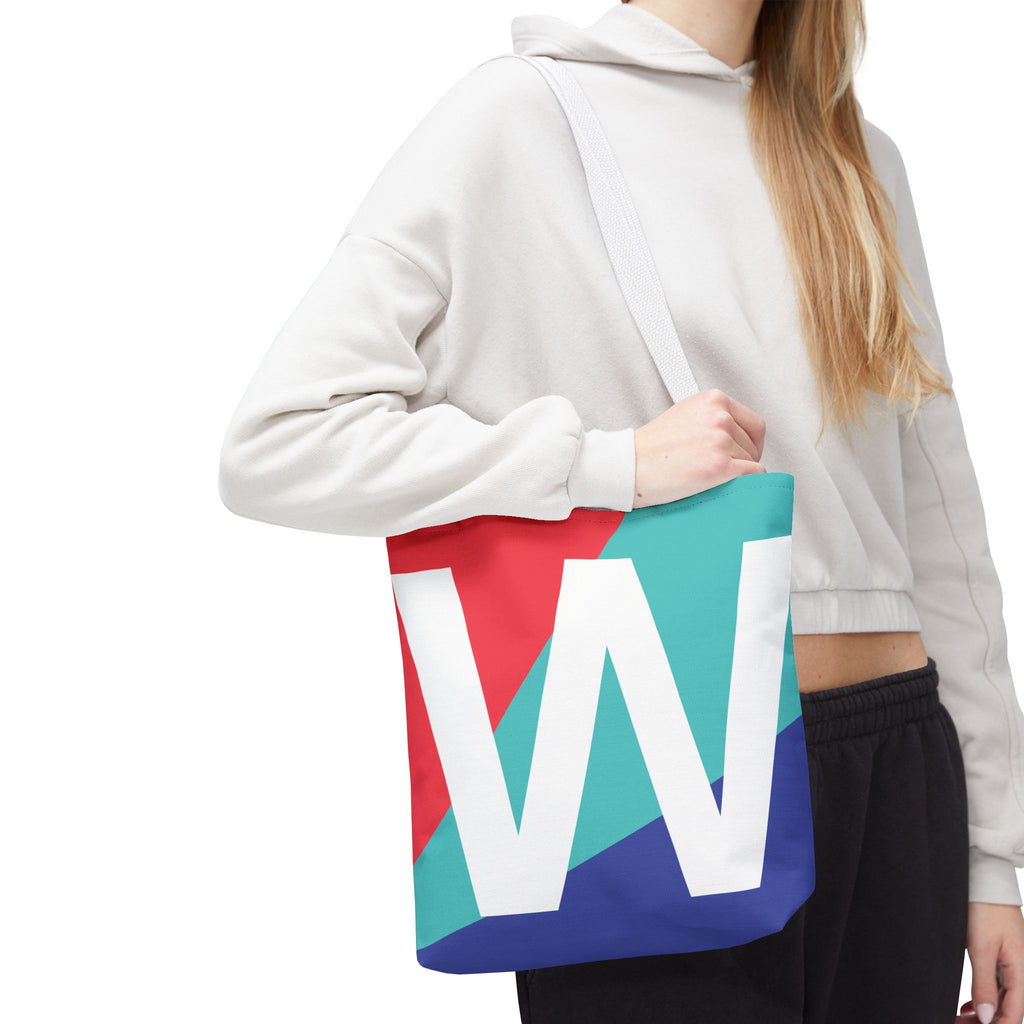 Monogram 'W' Colorblock Tote Bag — Personalized Initial W Shoulder Tote