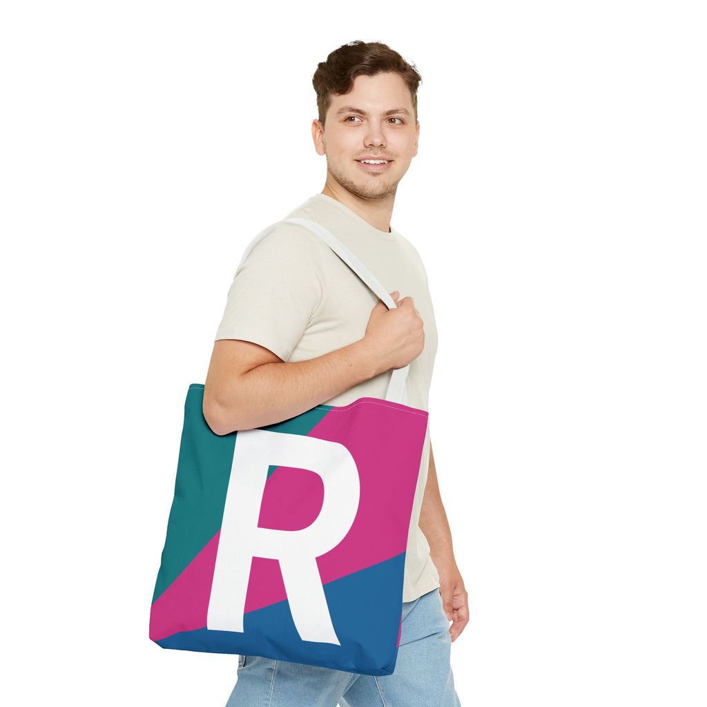 Monogram 'R' Colorblock Tote Bag — Personalized Initial R Shoulder Tote