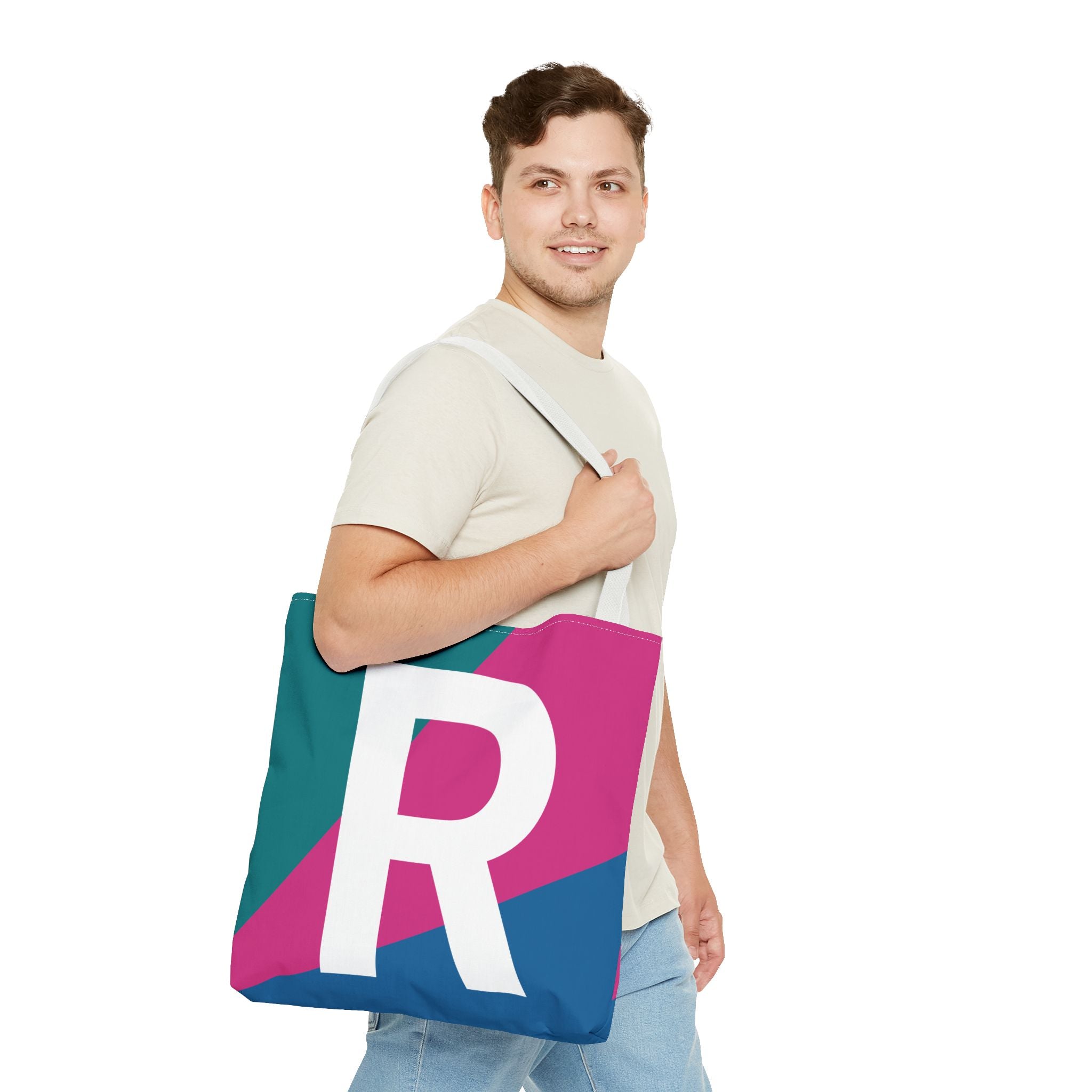 Monogram 'R' Colorblock Tote Bag — Personalized Initial R Shoulder Tote