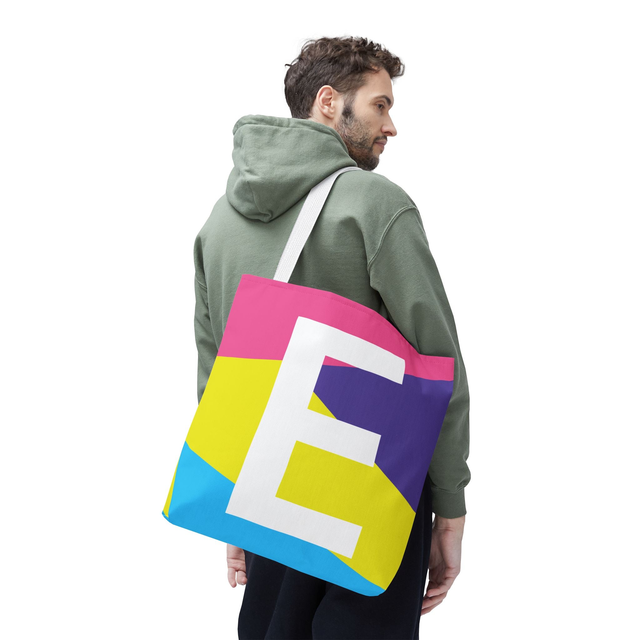 Monogram 'E' Colorblock Tote Bag — Personalized Initial E Shoulder Tote