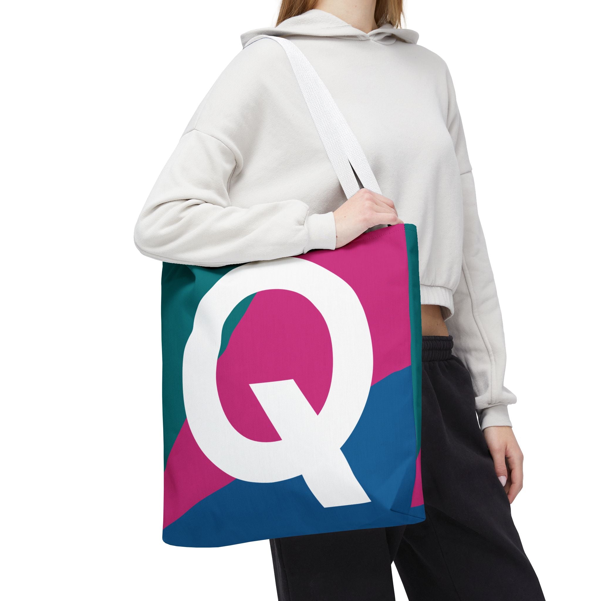 Monogram 'Q' Colorblock Tote Bag — Personalized Initial Q Shoulder Tote