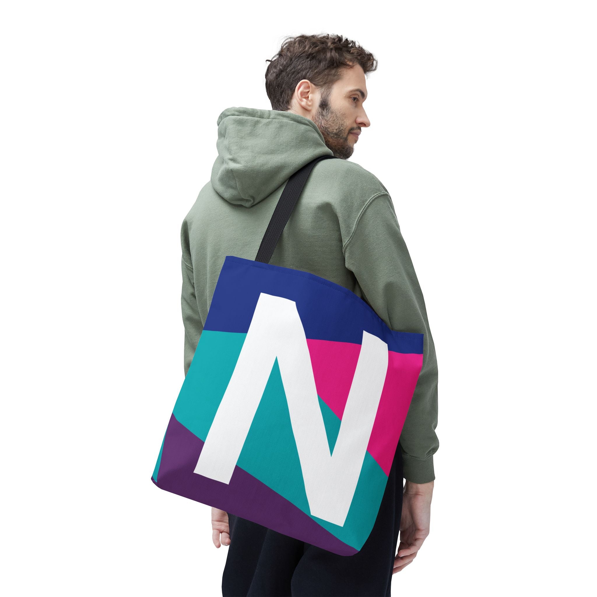 Monogram 'N' Colorblock Tote Bag — Personalized Initial N Shoulder Tote