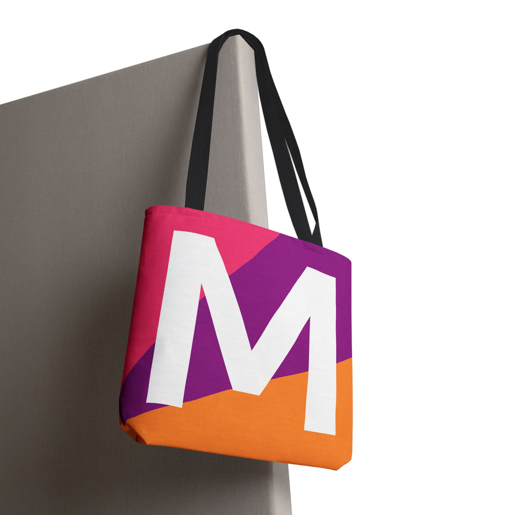 Monogram 'M' Colorblock Tote Bag — Personalized Initial M Shoulder Tote
