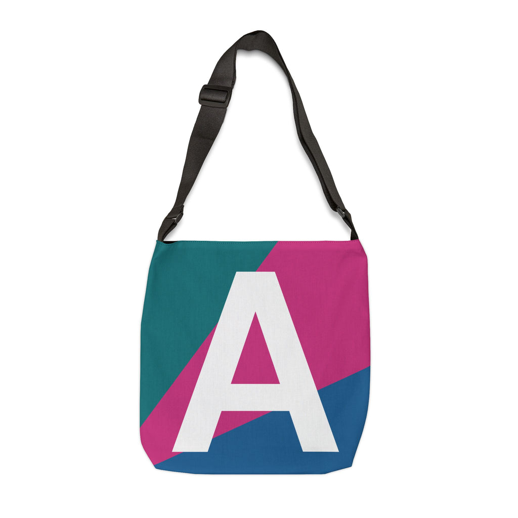 Initial Letter 'A' Colorblock Adjustable Tote Bag — Monogram Alphabet Shoulder Bag