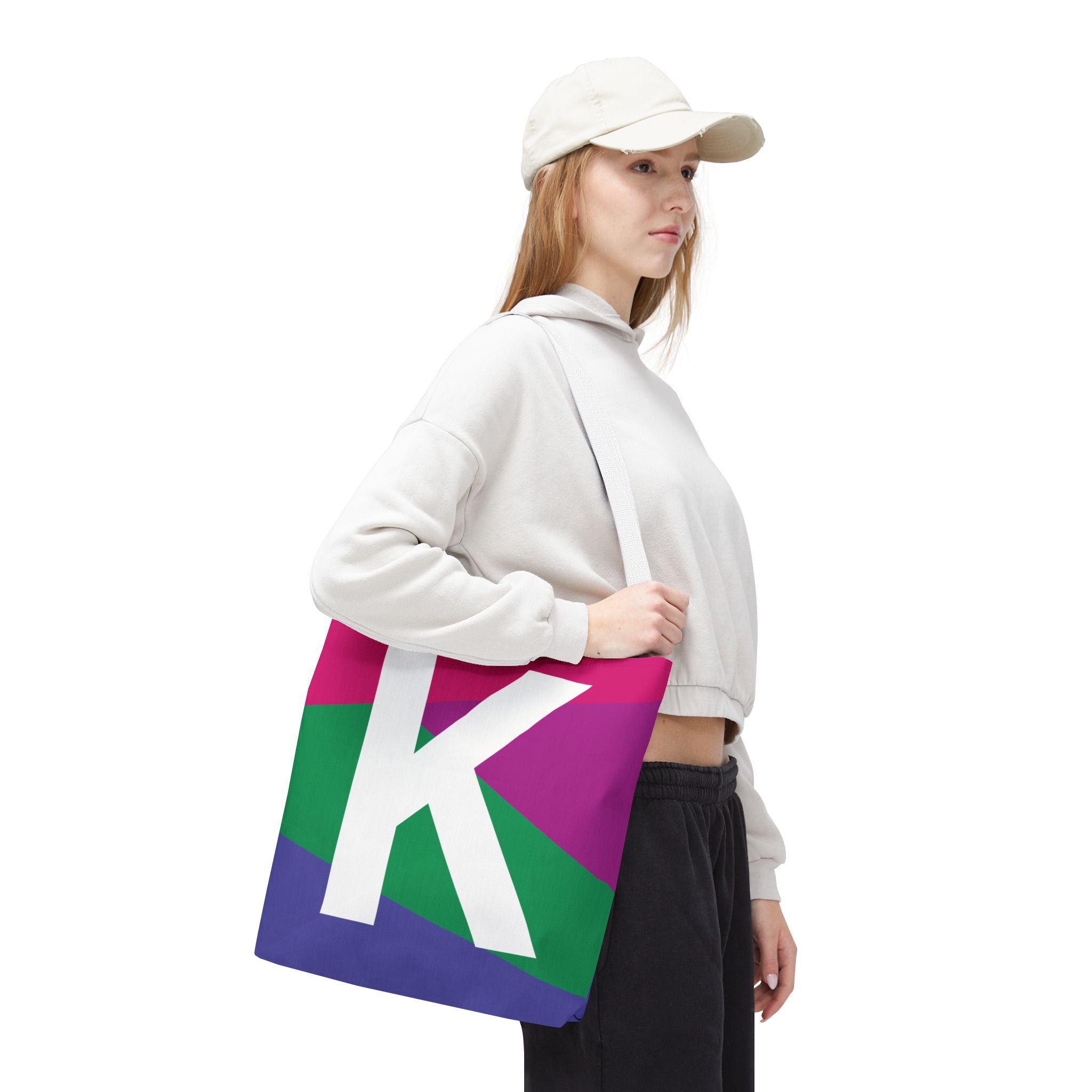Monogram 'K' Colorblock Tote Bag — Personalized Initial K Shoulder Tote
