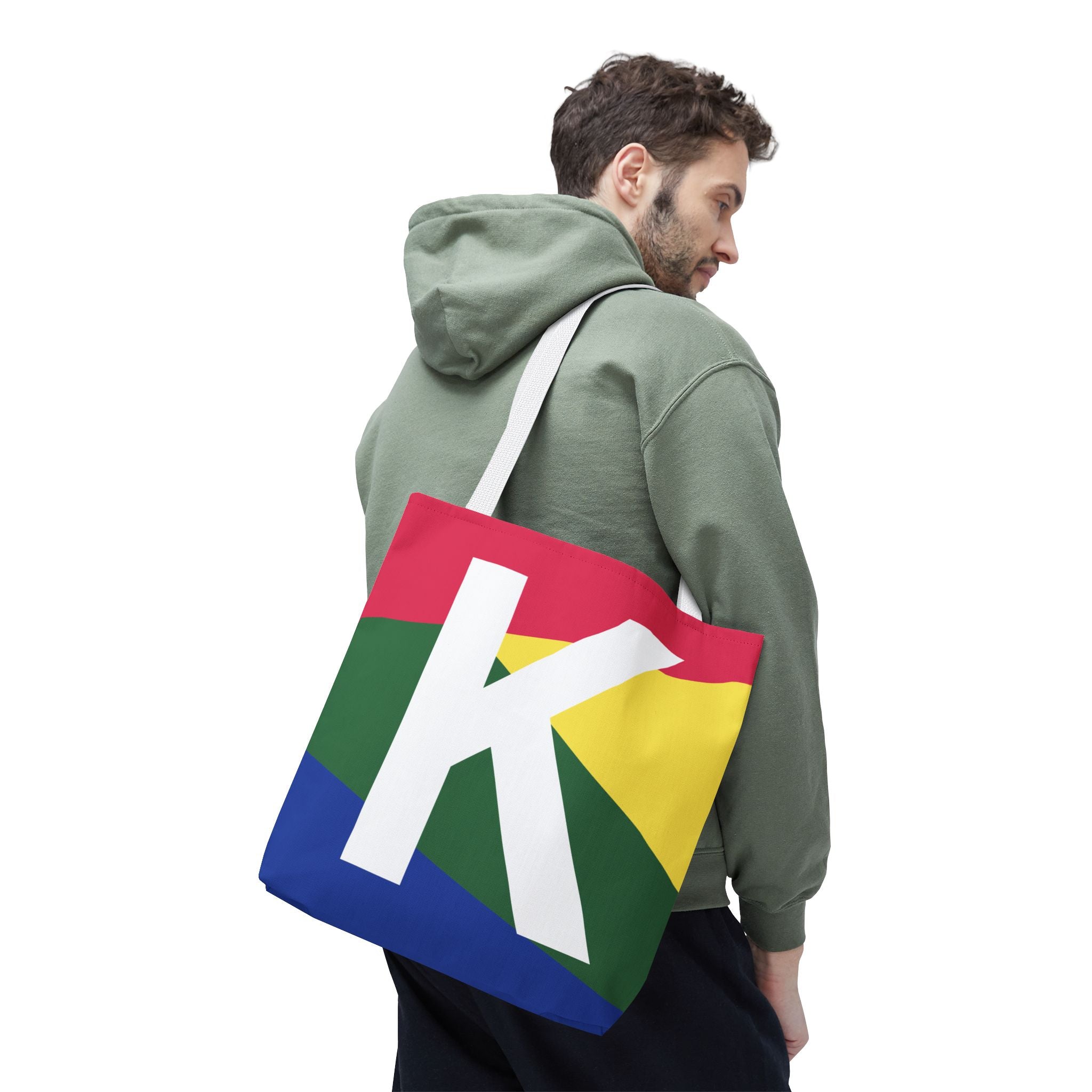 Monogram 'K' Colorblock Tote Bag — Personalized Initial K Shoulder Tote